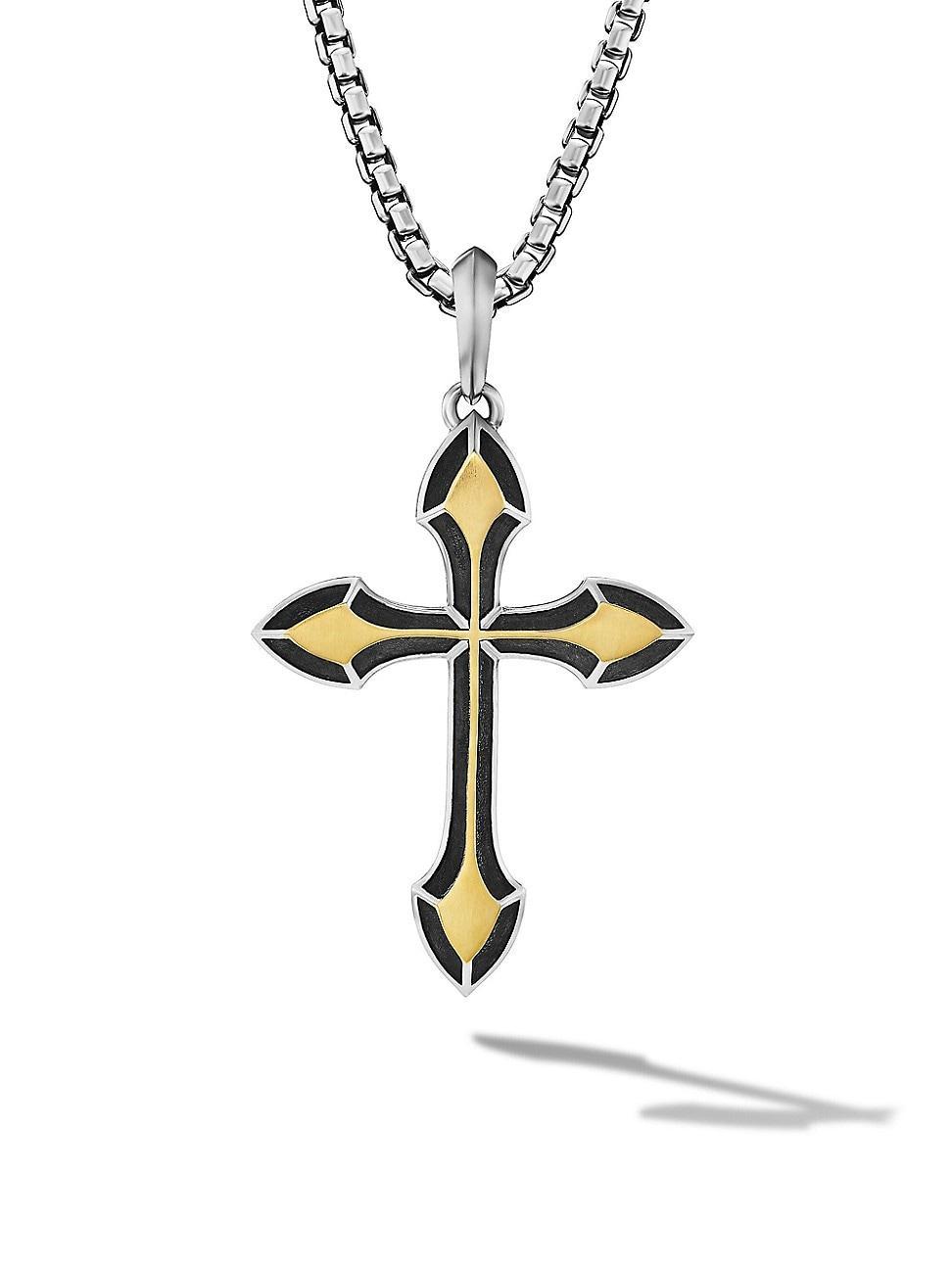 Mens Gothic Cross Amulet in Sterling Silver with 18K Yellow Gold, 36.5MM Product Image