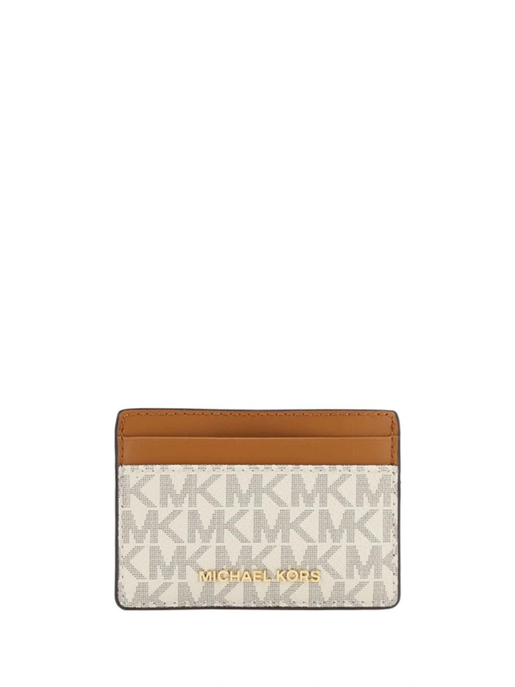 MICHAEL KORS Jet Set Monogram Faux-leather Card Holder In Multicolor Product Image