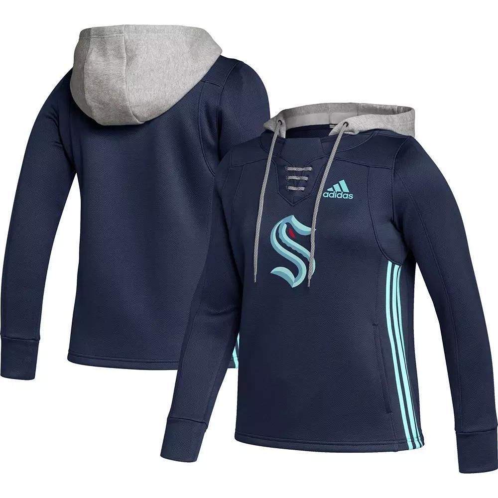 Women's adidas Deep Sea Blue Seattle Kraken Skate Lace Primeblue Team Pullover Hoodie, Size: Medium, Krk Blue Product Image