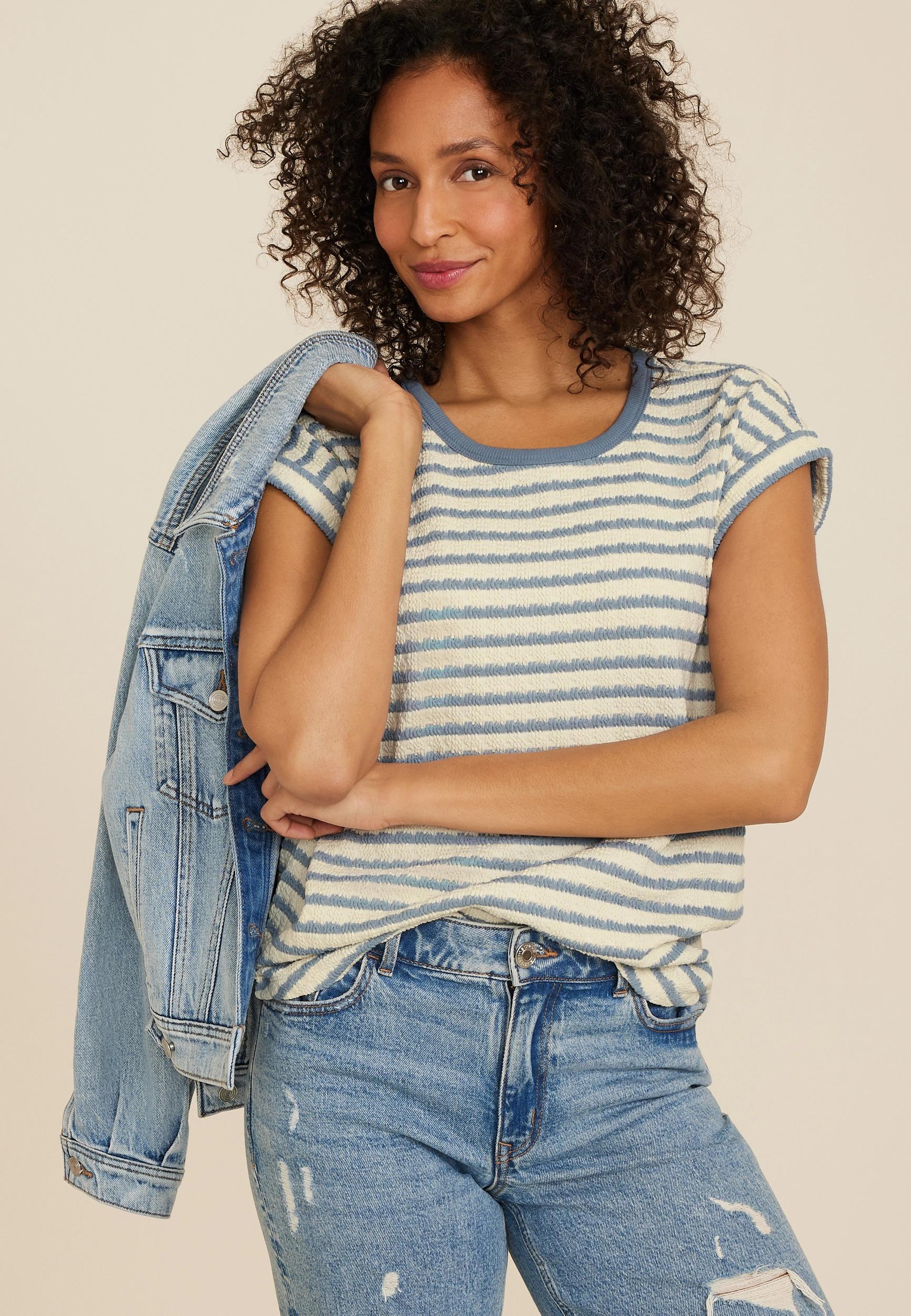 24/7 Clara Jacquard Striped Short Sleeve Tee Product Image