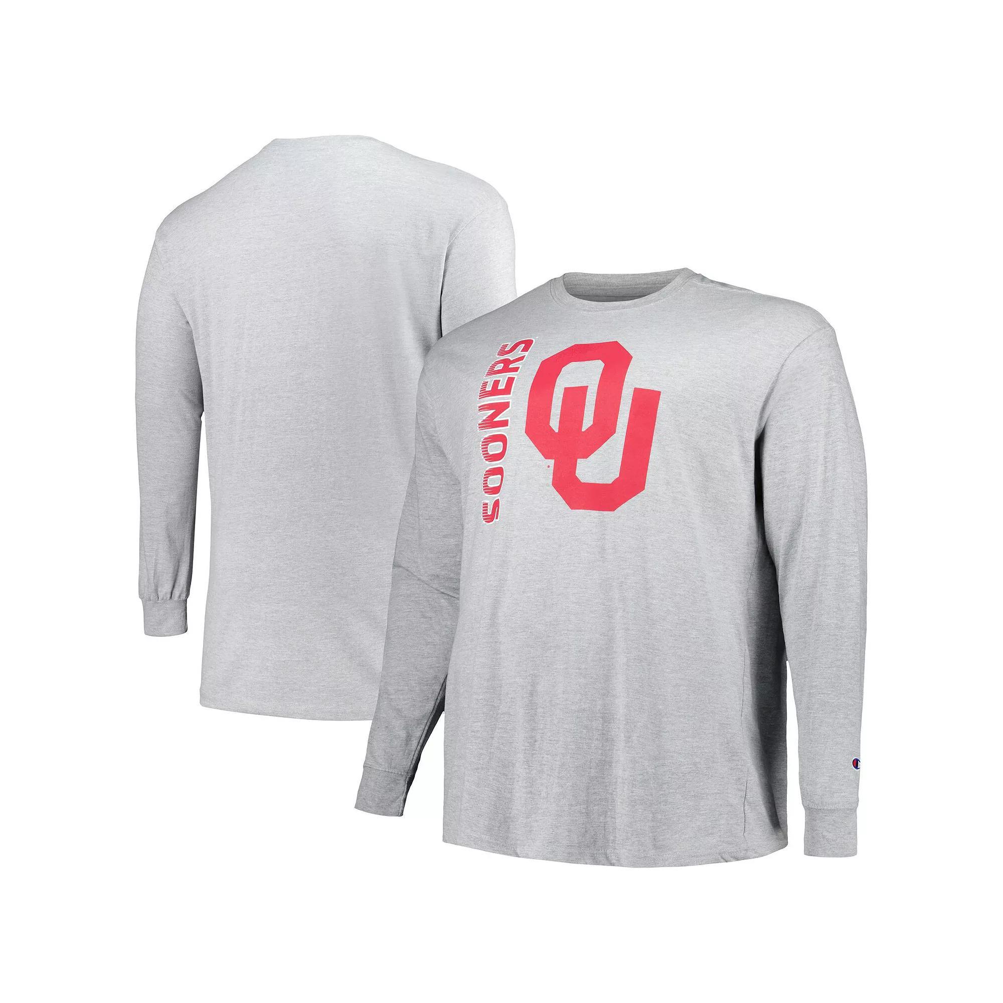 Men's Champion Heather Gray Oklahoma Sooners Big & Tall Mascot Long Sleeve T-Shirt,  Product Image