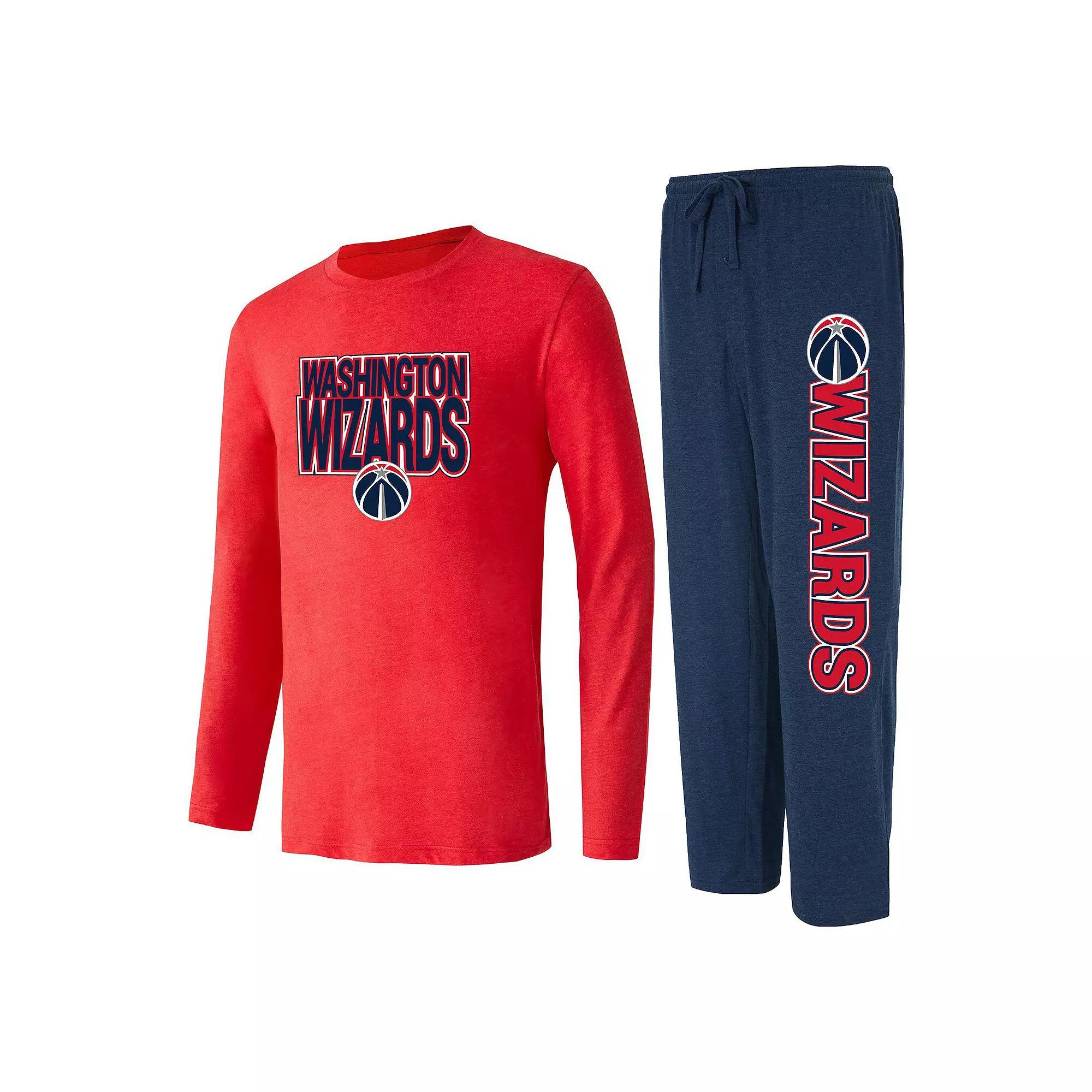 Men's Concepts Sport Navy/Red Washington Wizards Meter Long Sleeve T-Shirt & Pants Sleep Set, Size: Small, Wiz Blue Product Image