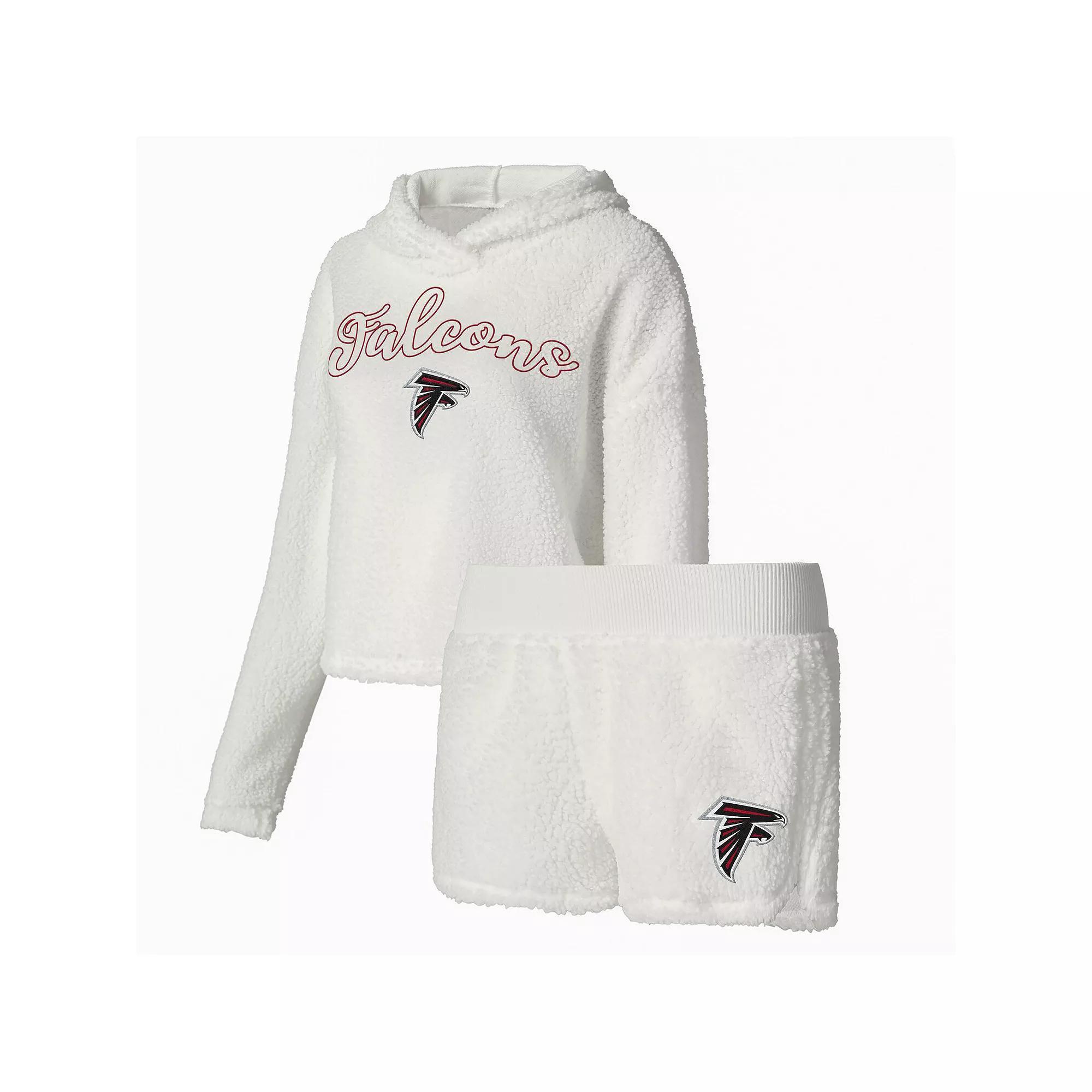 Women's Concepts Sport White Atlanta Falcons Fluffy Pullover Sweatshirt & Shorts Sleep Set,  Product Image