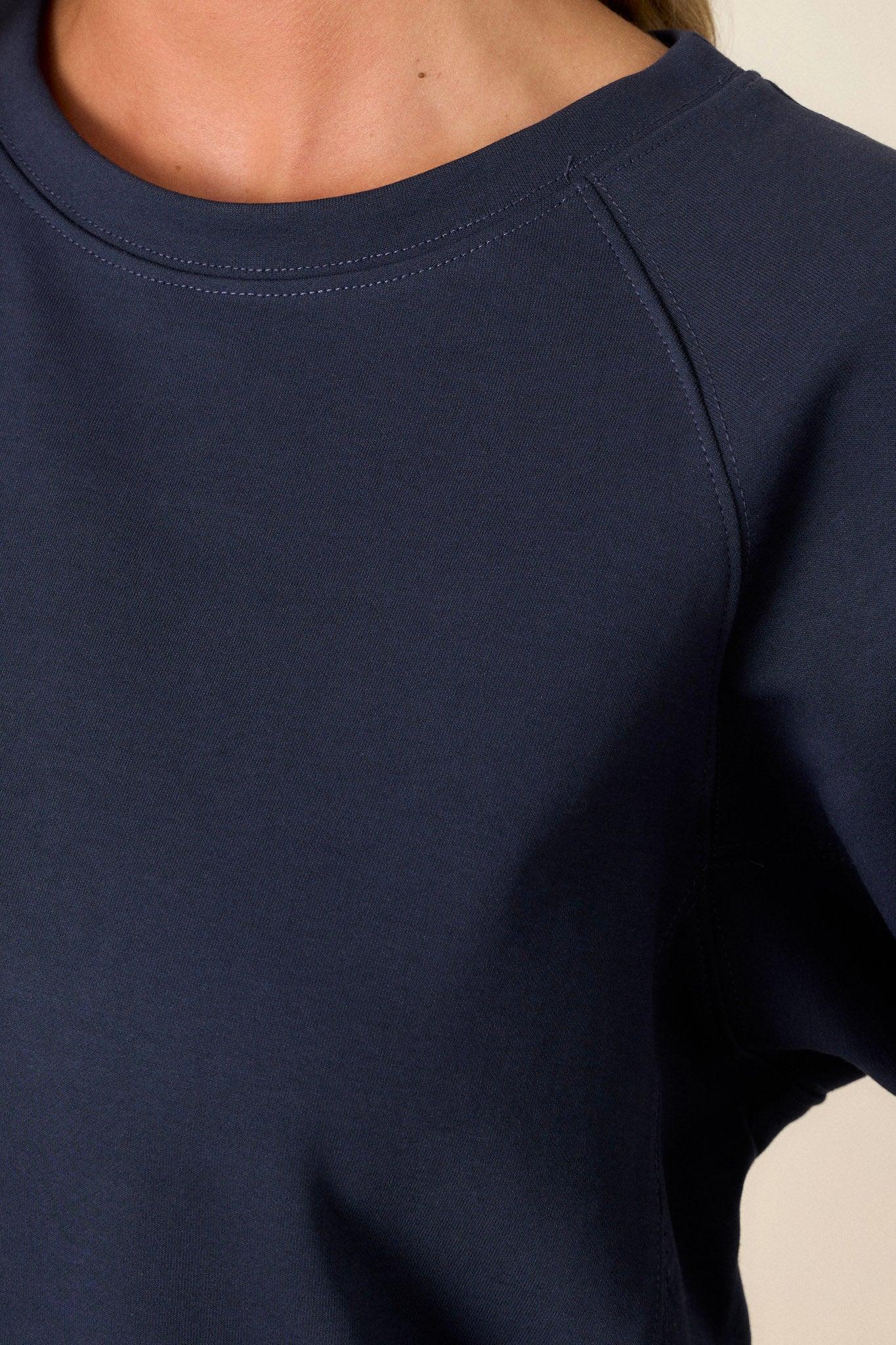 Know You Better Navy Stitch Long Sleeve Top Product Image