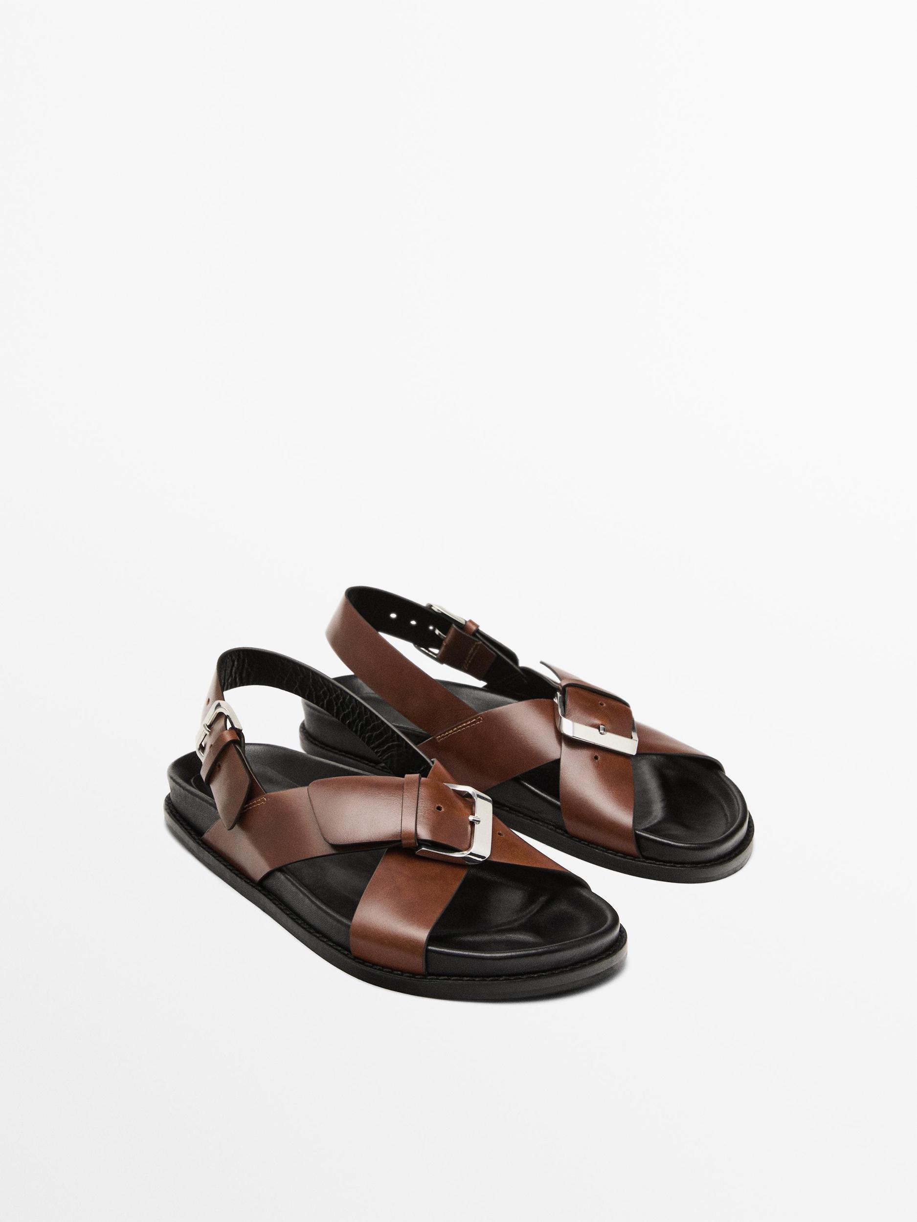 Leather crossover sandals Product Image