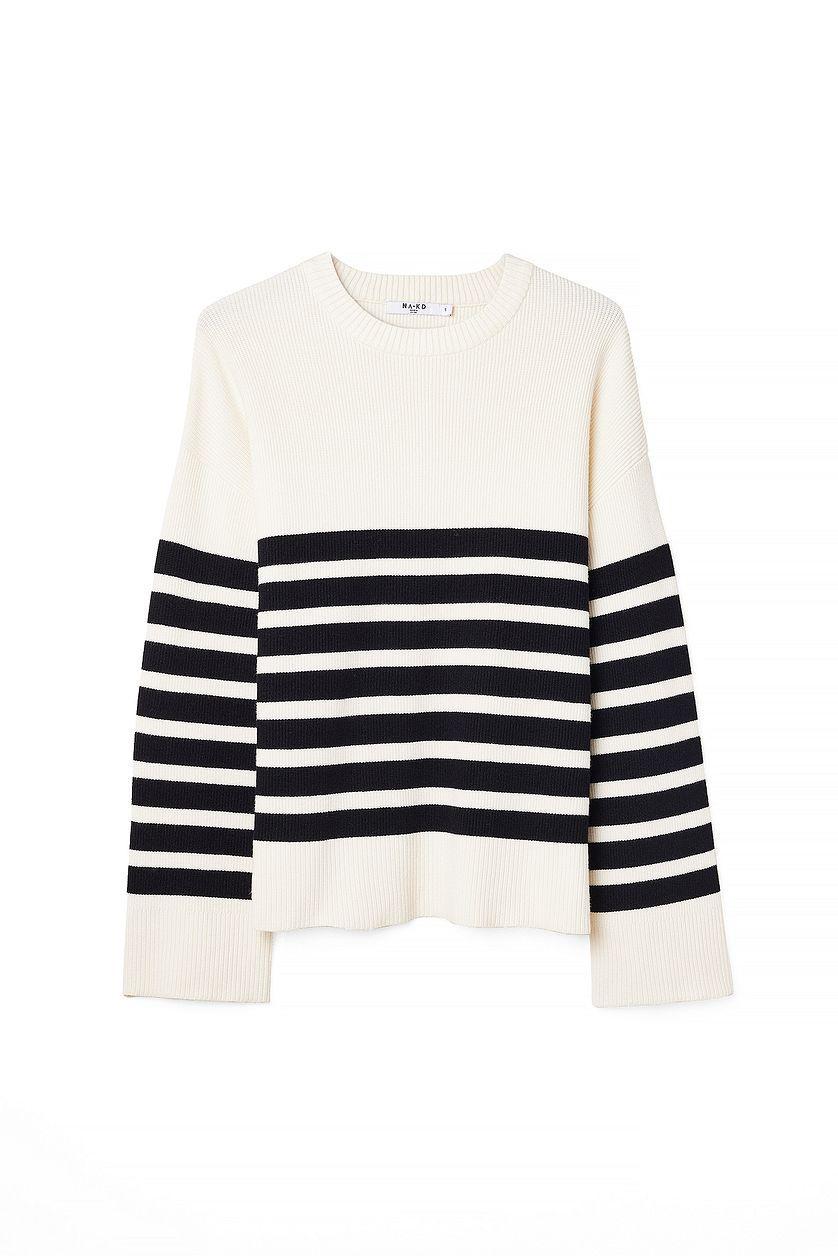 Round Neck Striped Knitted Sweater Product Image