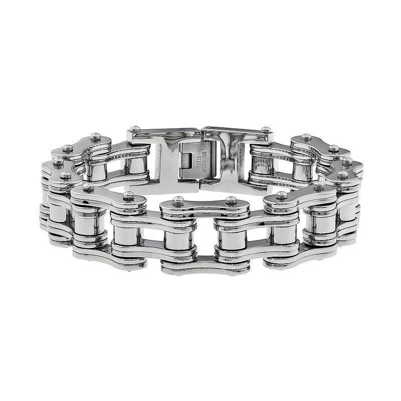 LYNX Stainless Steel Motorcycle Chain Bracelet - Men, Mens Grey Product Image