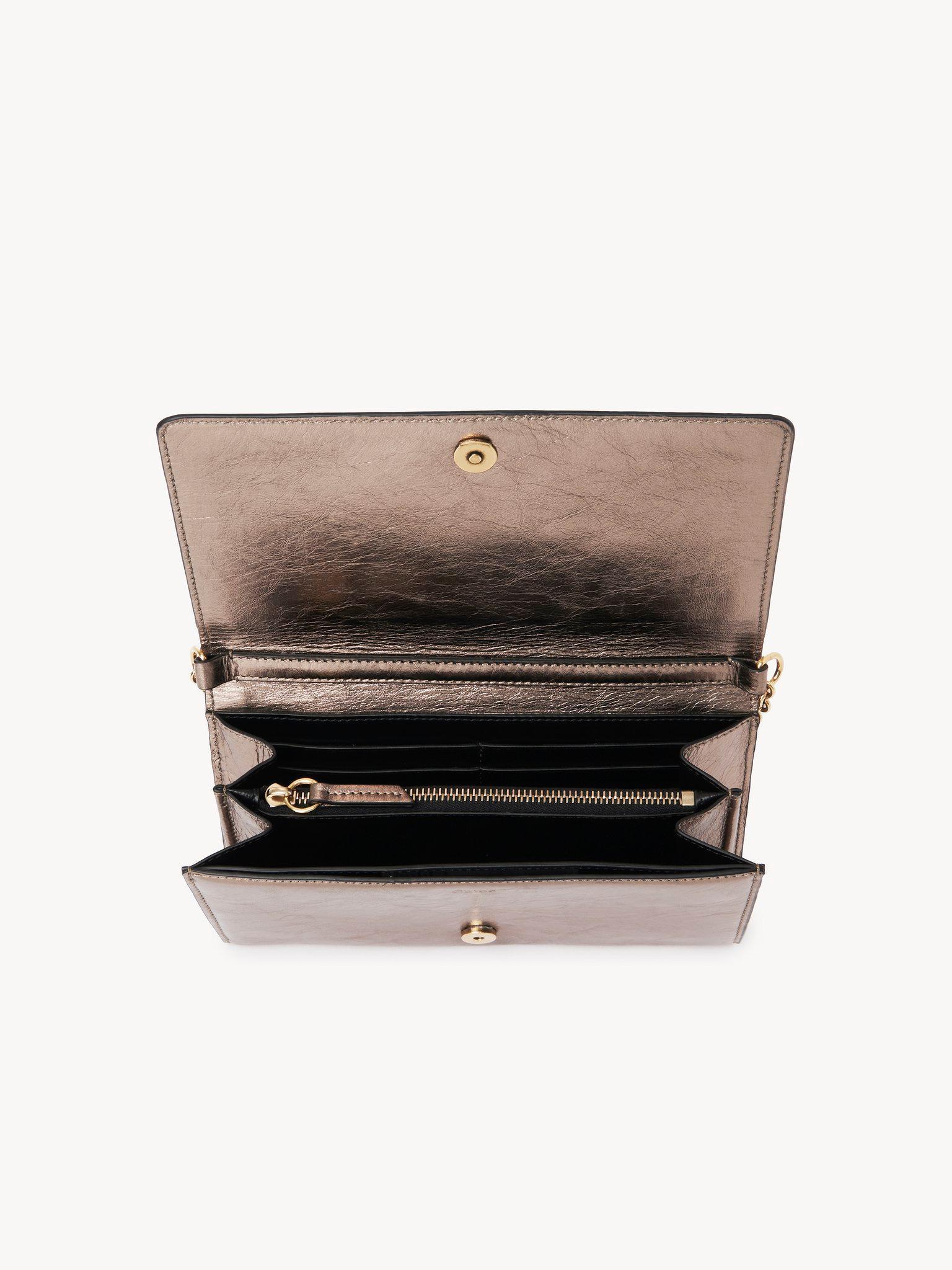 Chloé Iconic flap wallet on chain in metallized leather Product Image