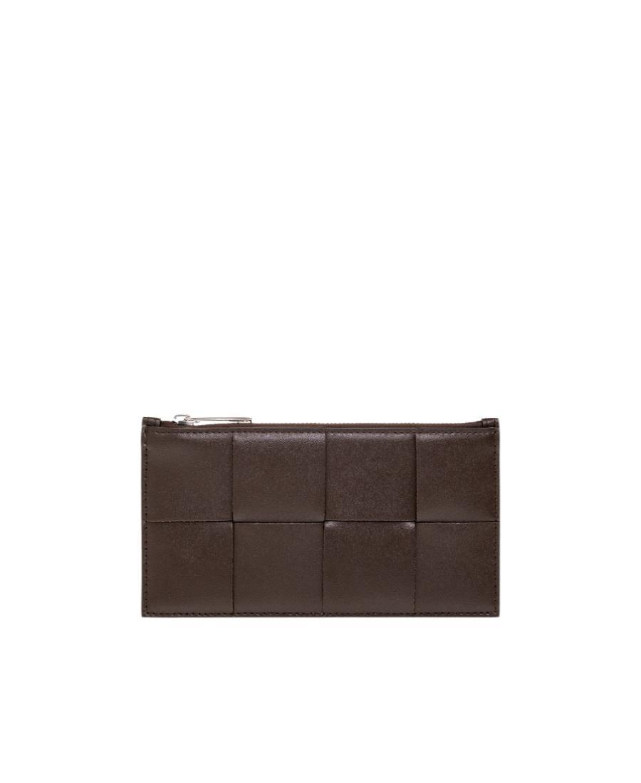 BOTTEGA VENETA Intrecciato Zipped Card Holder In Brown Product Image