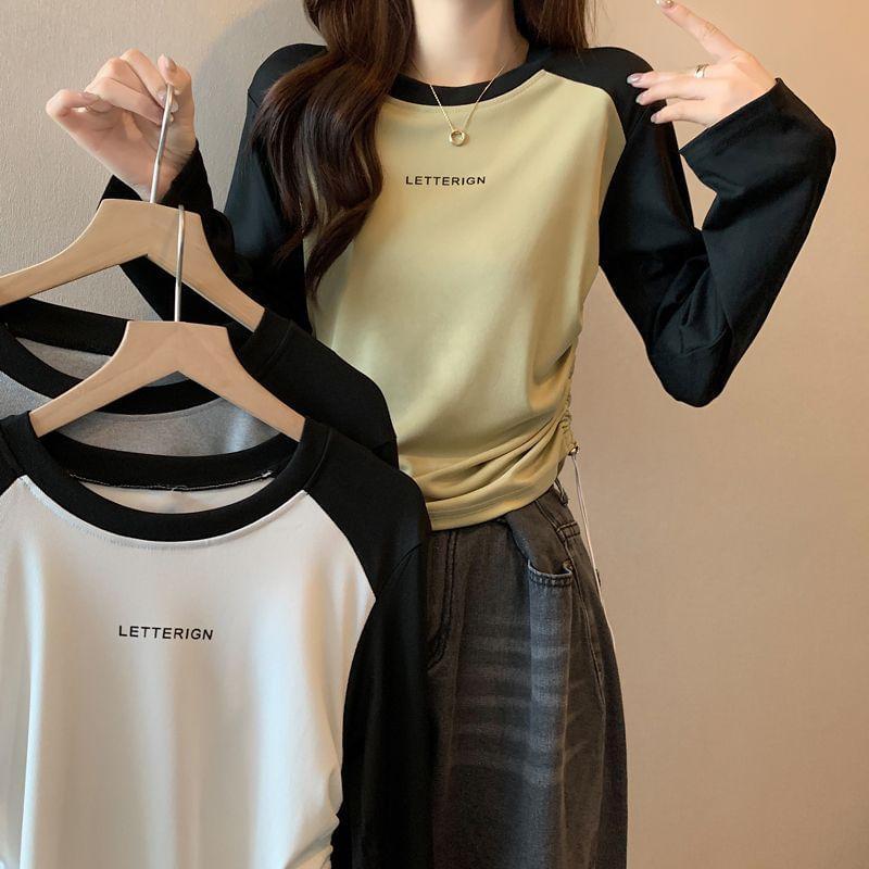 Long-Sleeve Crewneck Lettering Raglan Tee Product Image