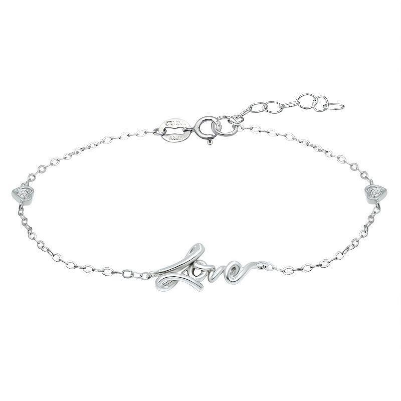 Aleure Precioso Sterling Silver Cubic Zirconia Love Anklet, Womens White Product Image