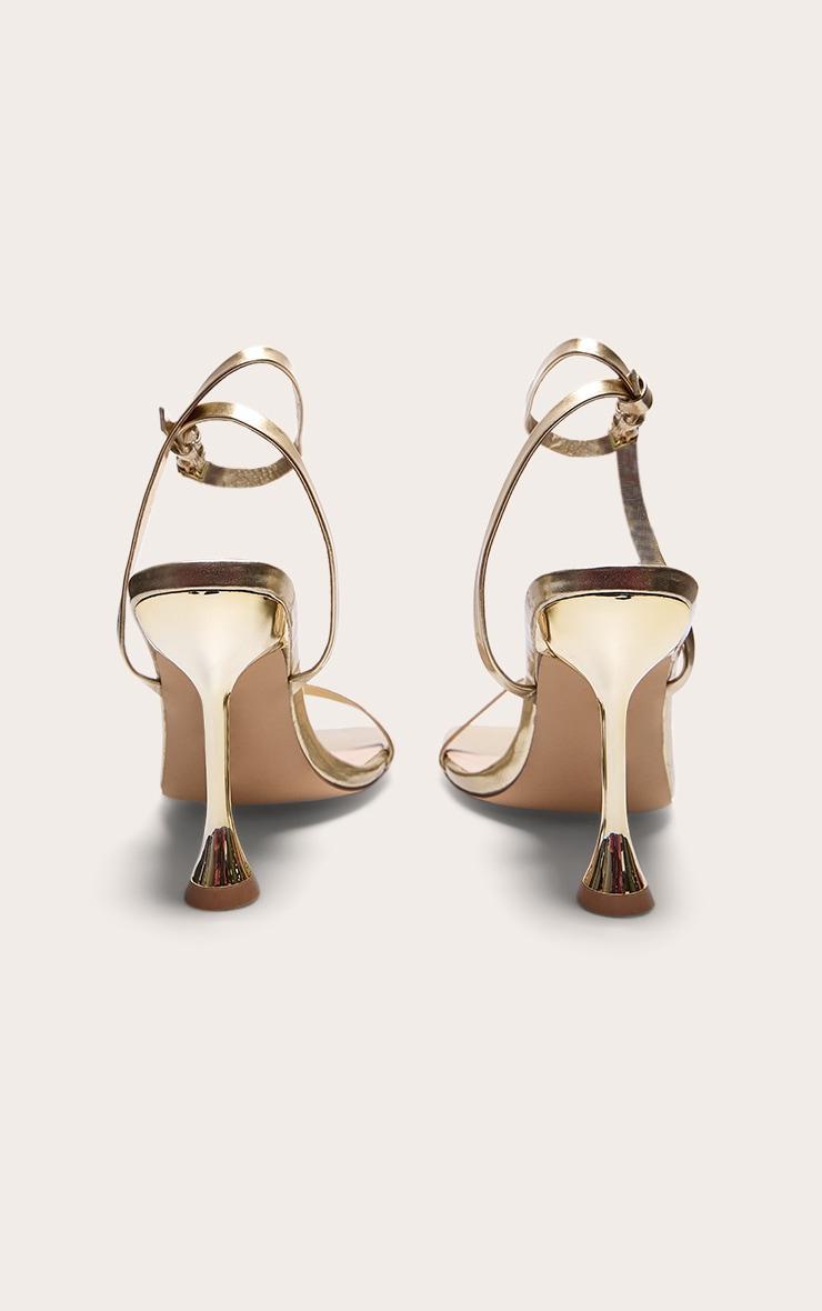  Gold Wide Fit Pu Square Toe Ankle Buckle Heeled Sandals Product Image