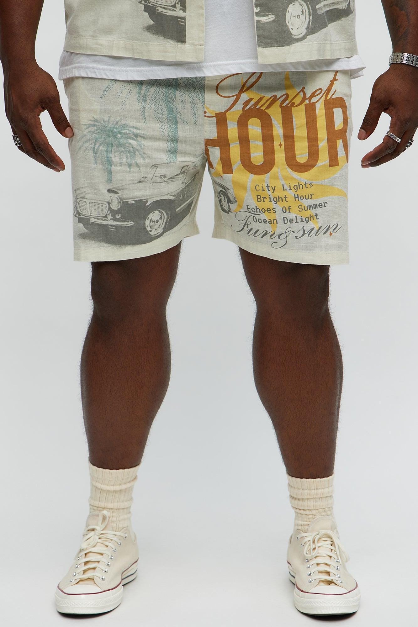 Sunset Hour Relaxed Drawstring Shorts - Cream Product Image