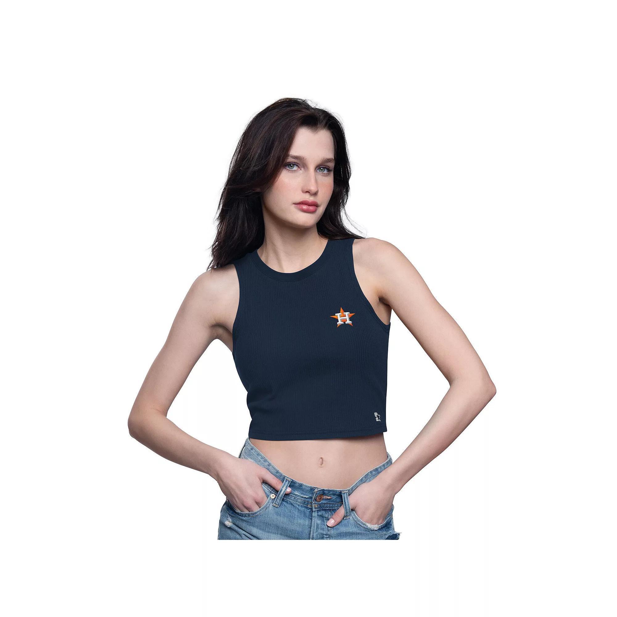 Women's Starter Navy Houston Astros Show Up Cropped Tank Top,  Product Image