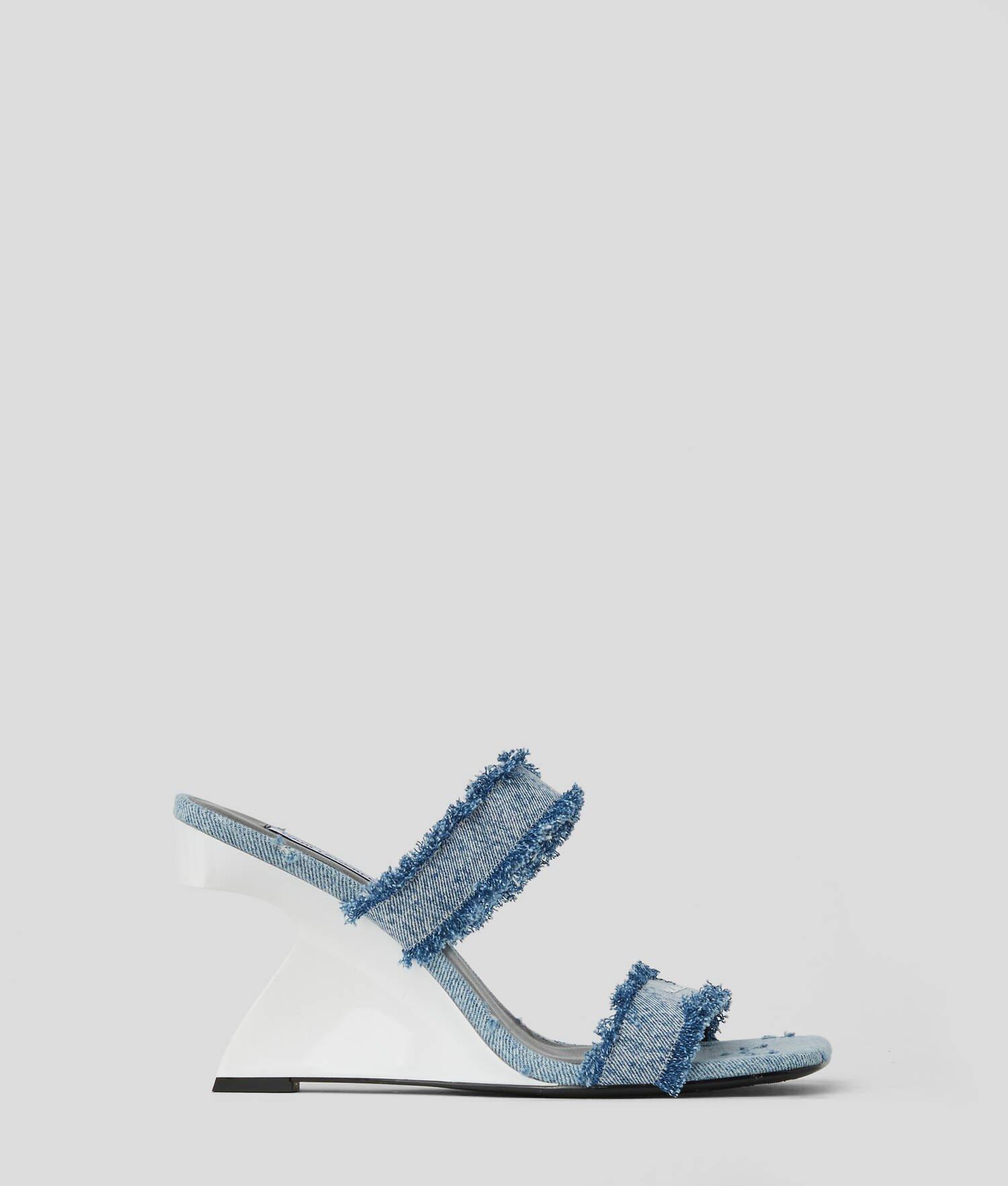 WAVERLY TWIN STRAP DENIM HEELED SANDALS Product Image