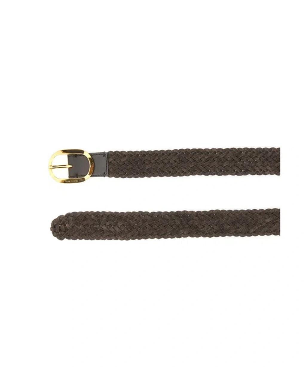 TOM FORD Woven Leather Belt In Brown Product Image