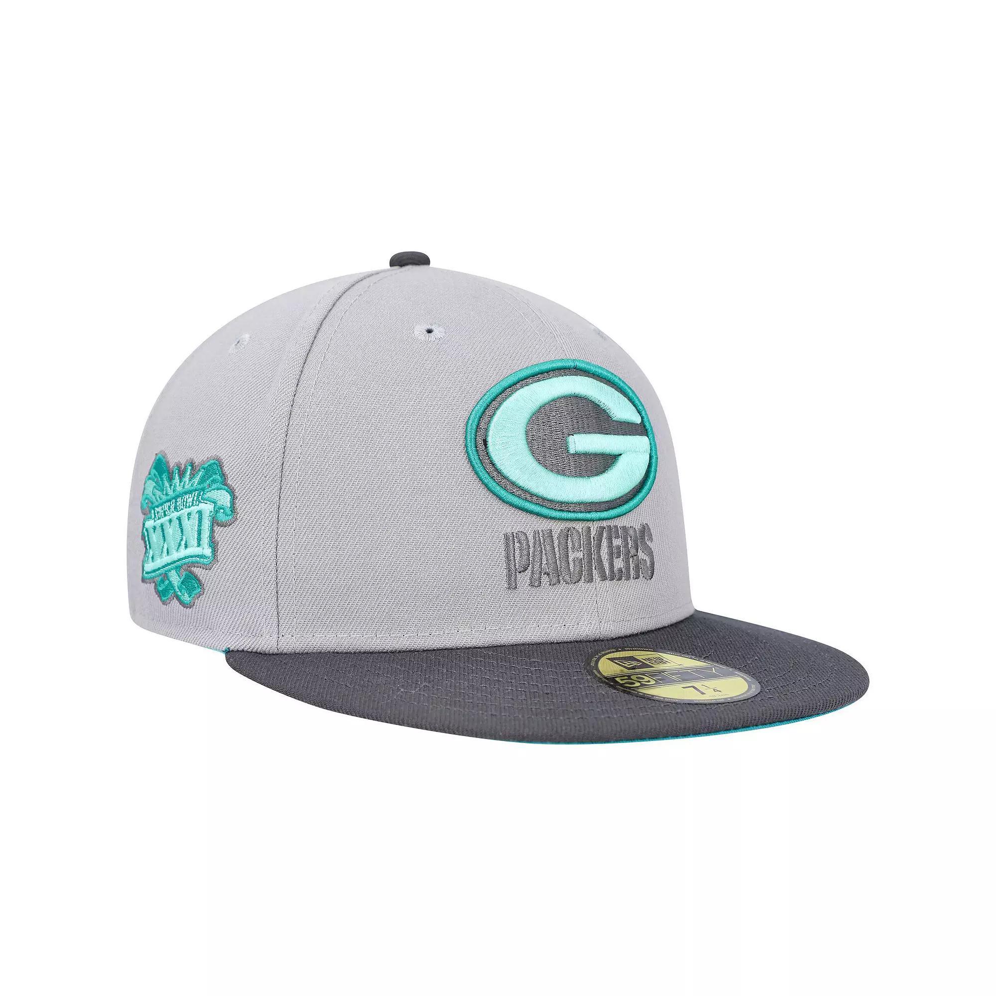 Men's New Era Gray/Graphite Green Bay Packers Aqua Pop 59FIFTY Fitted Hat, Size: 7 1/4, Grey Product Image