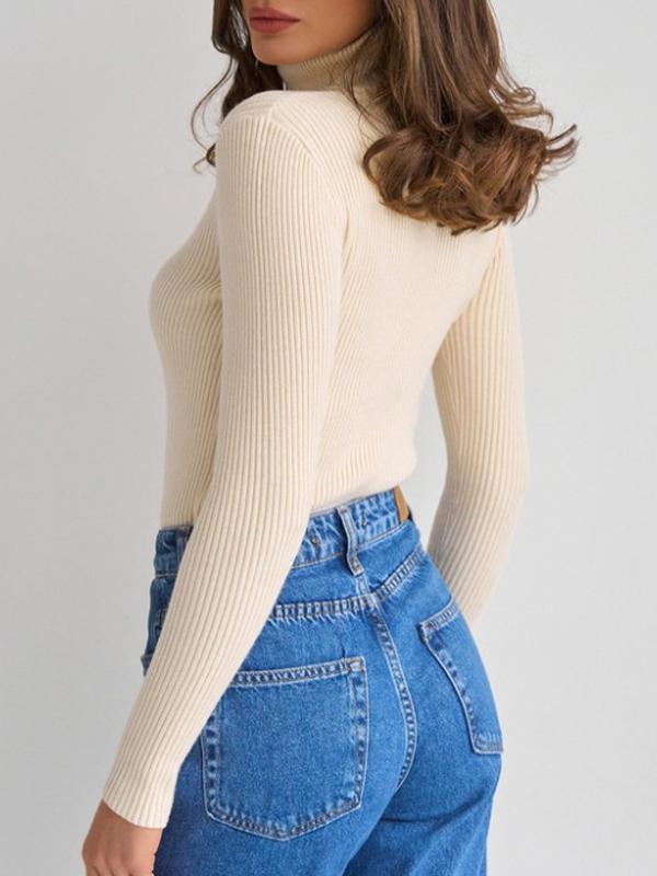 Solid Turtleneck Pullover Sweater Product Image