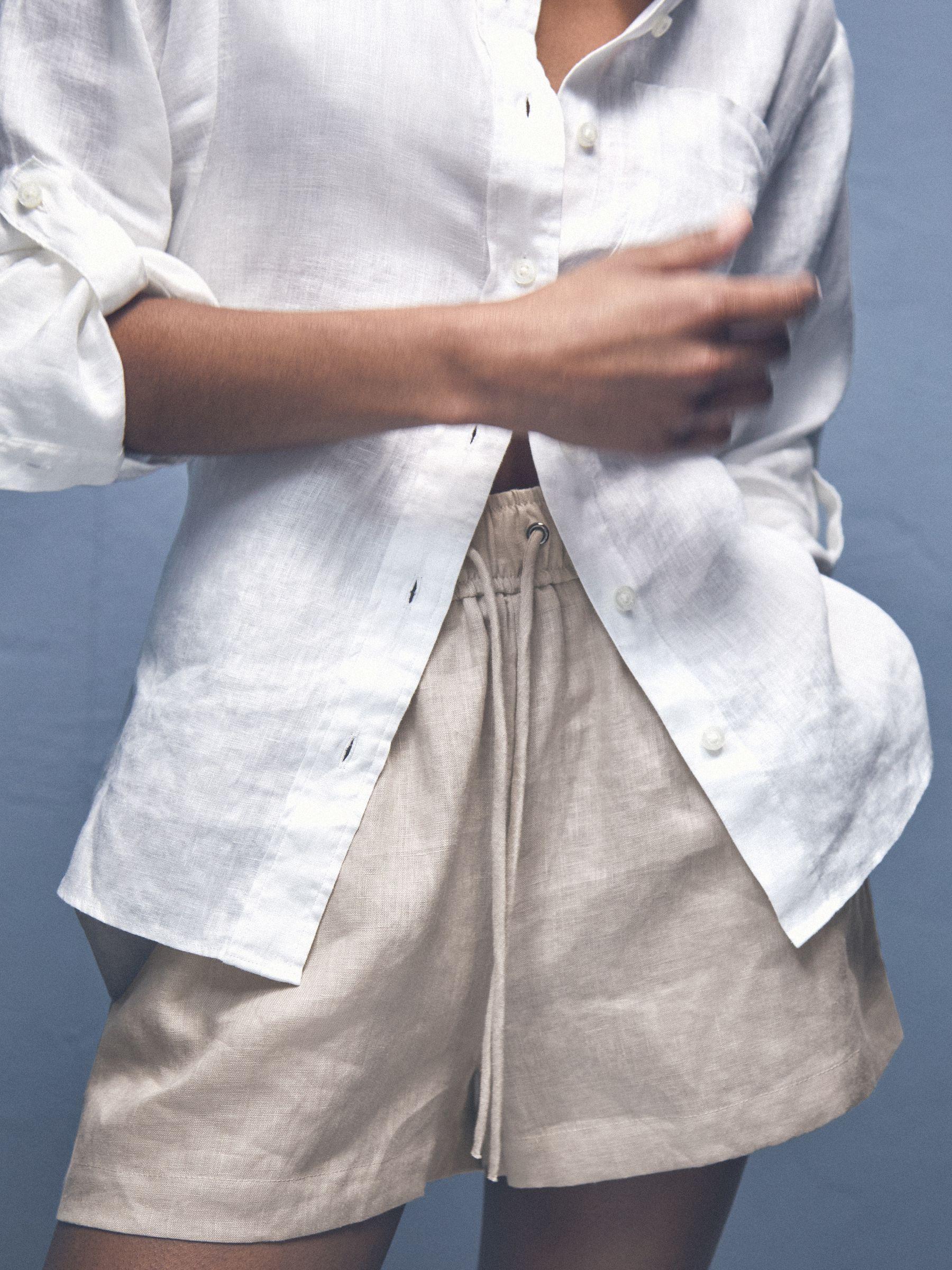 Linen-Blend Drawstring Shorts in Neutral Product Image