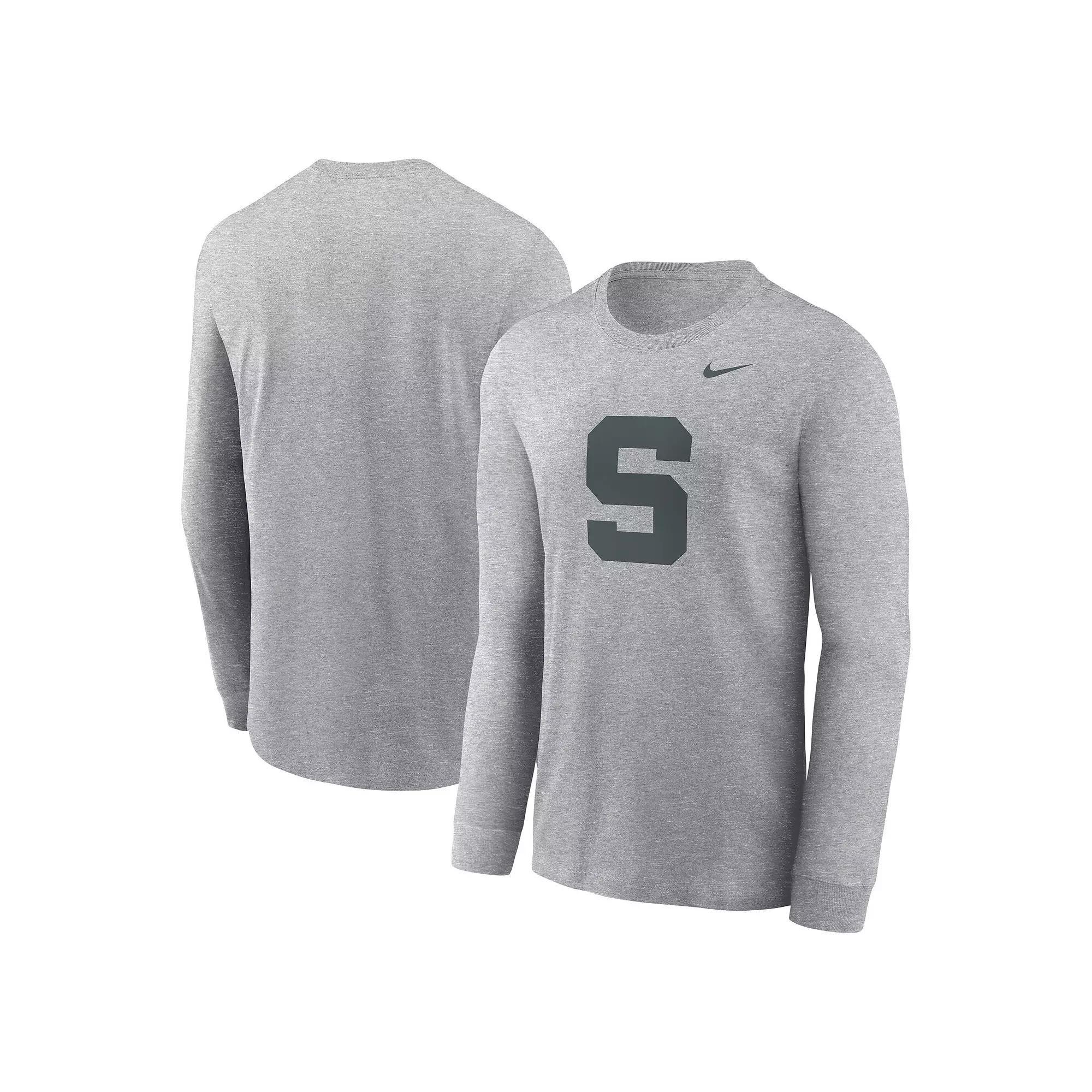 Men's Nike Heather Gray Michigan State Spartans Alternate Logo Long Sleeve T-Shirt,  Product Image