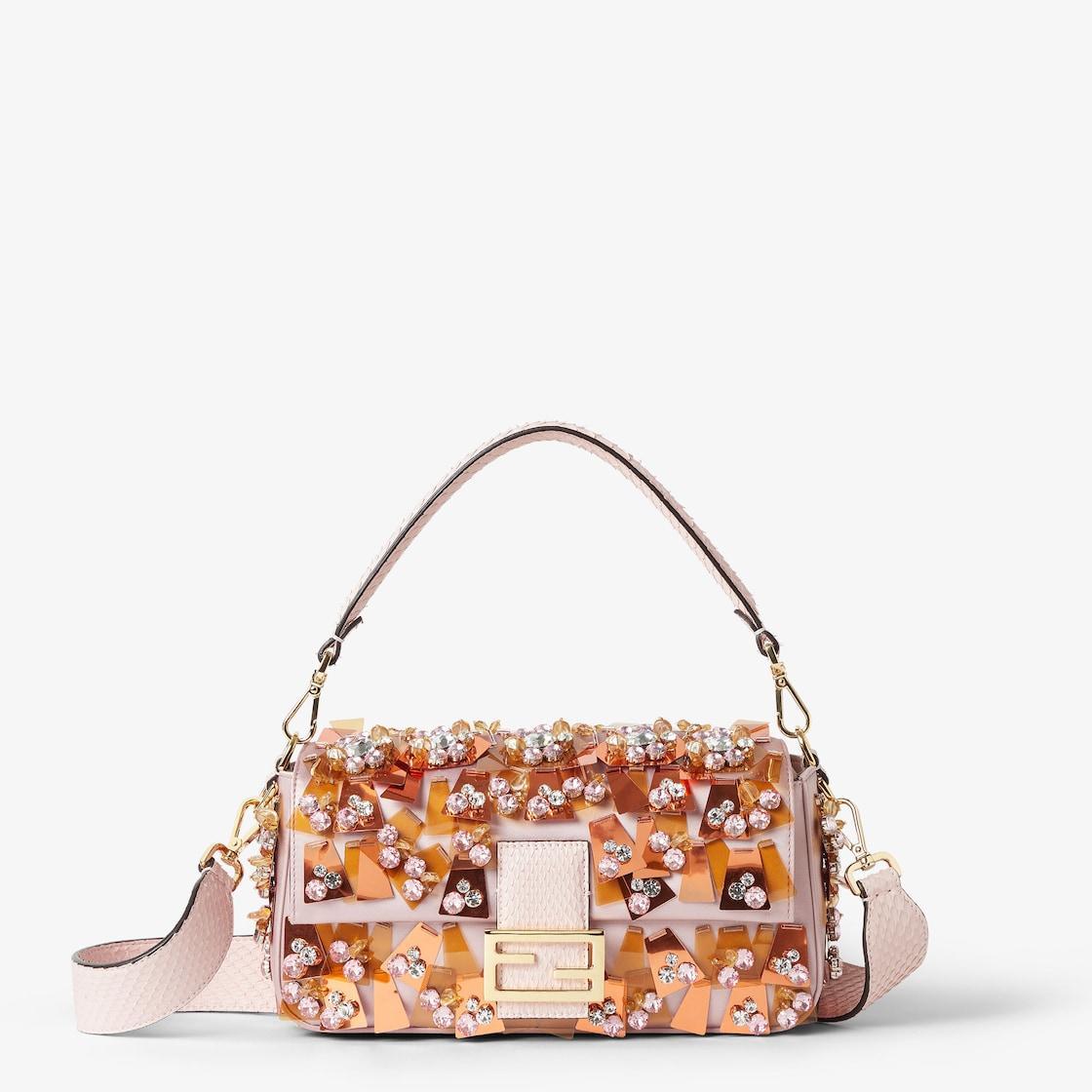 BaguettePink satin bag with appliqués Product Image