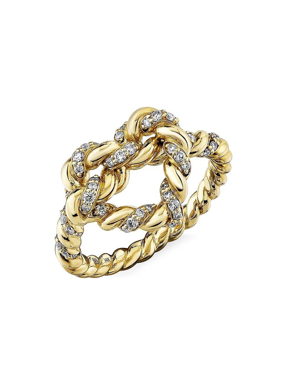 Womens Overboard 14K Yellow Gold & 0.32 TCW Diamond Heart Knot Ring Product Image