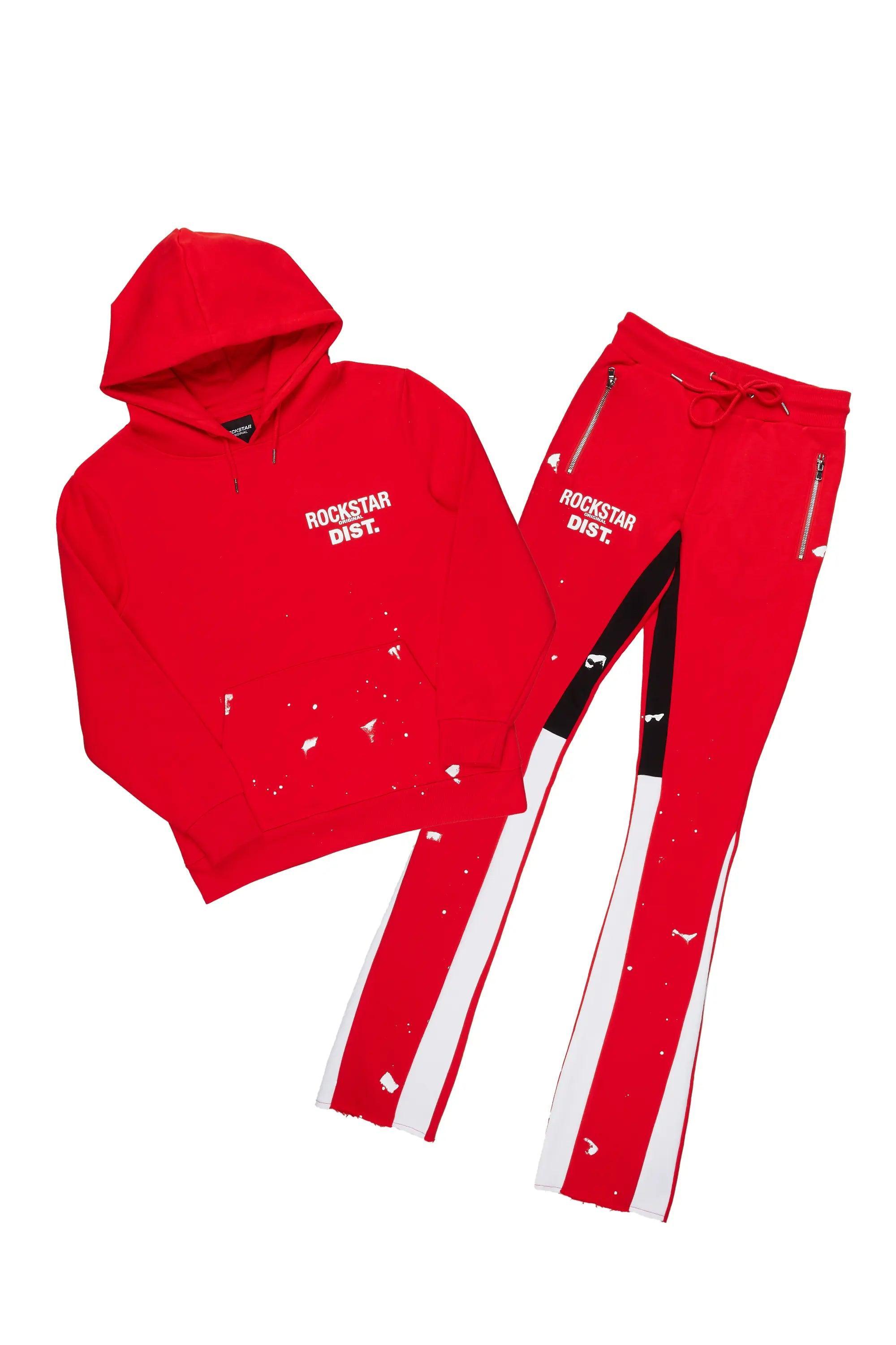 Raffer Red Hoodie/Stacked Flare Pant Set Male Product Image