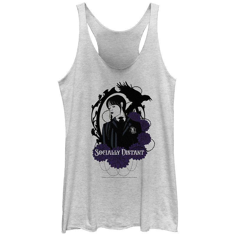 Juniors' Wednesday Socially Distant Tank Top, Girl's, Size: XL, White Grey Product Image