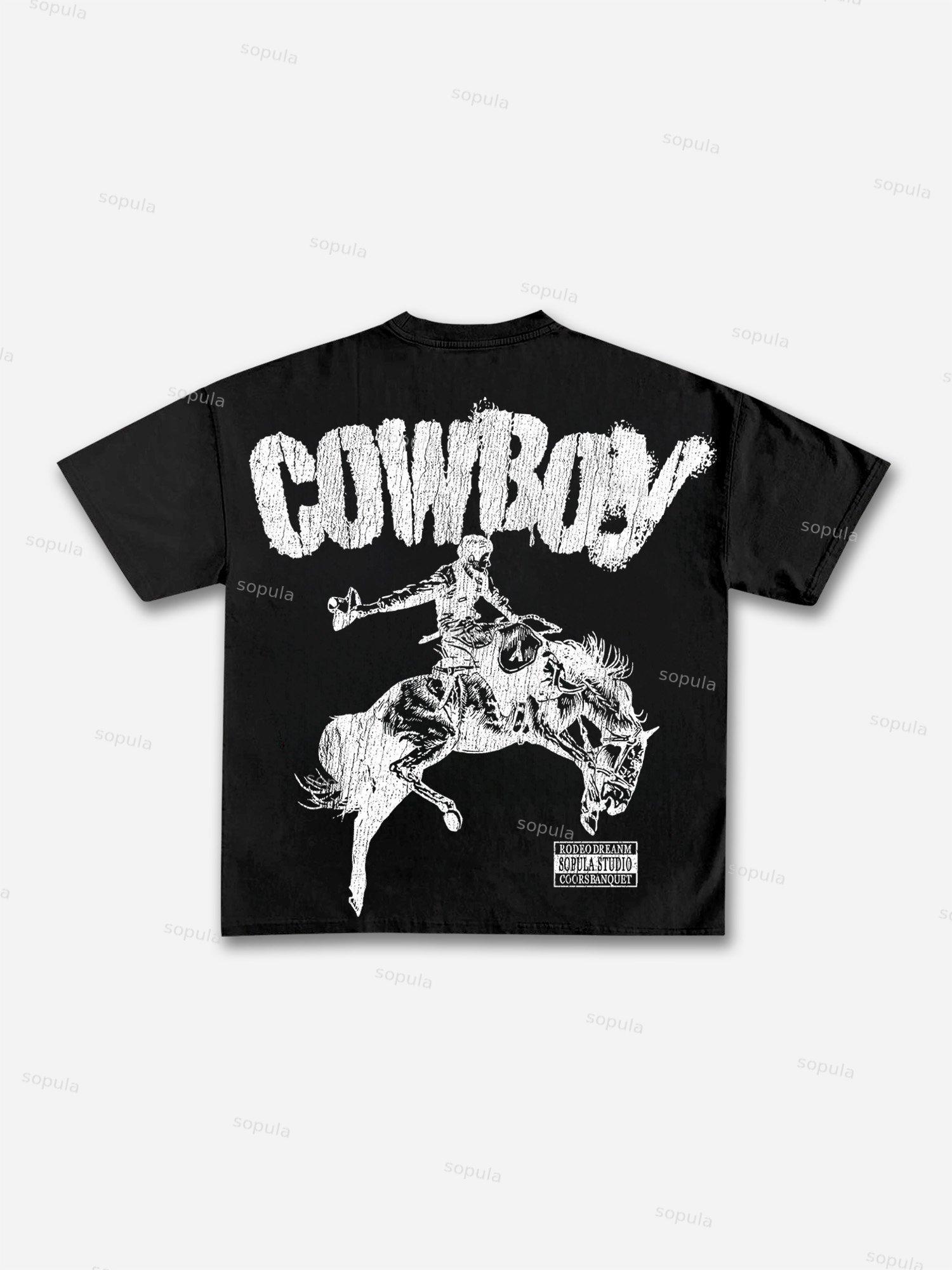 Men's Cowboy Rodeo Street Graphic Print Cotton T-shirt Product Image