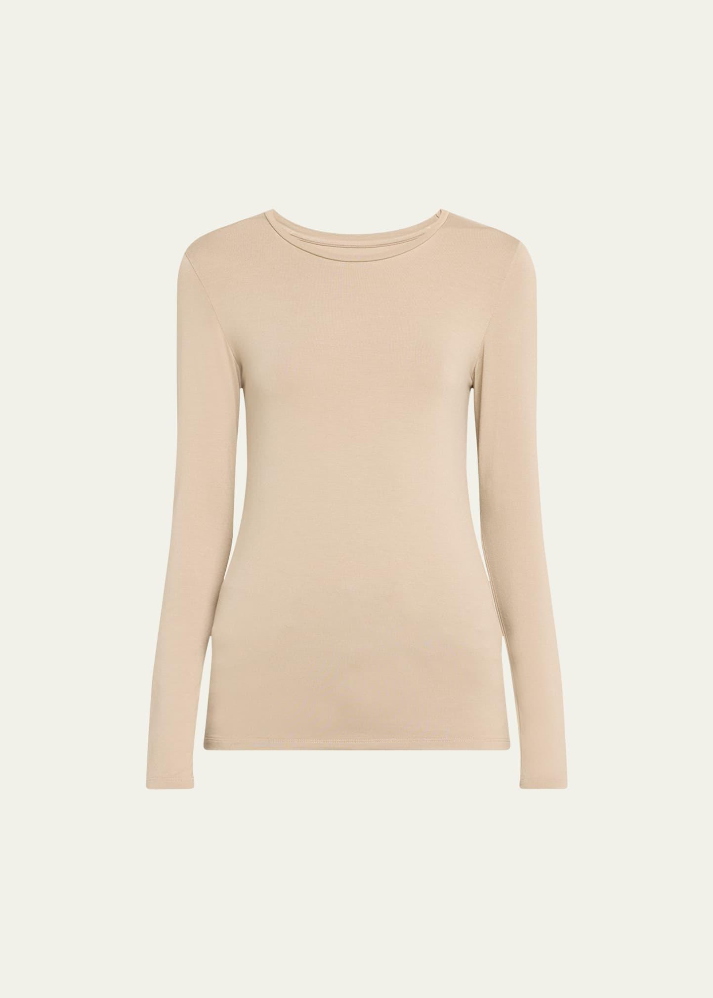 Soft Touch Flat-Edge Long-Sleeve Crewneck Top Product Image