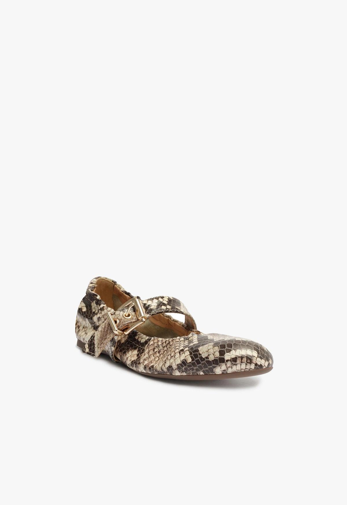 Calita Snake-Embossed Leather Flat Female Product Image