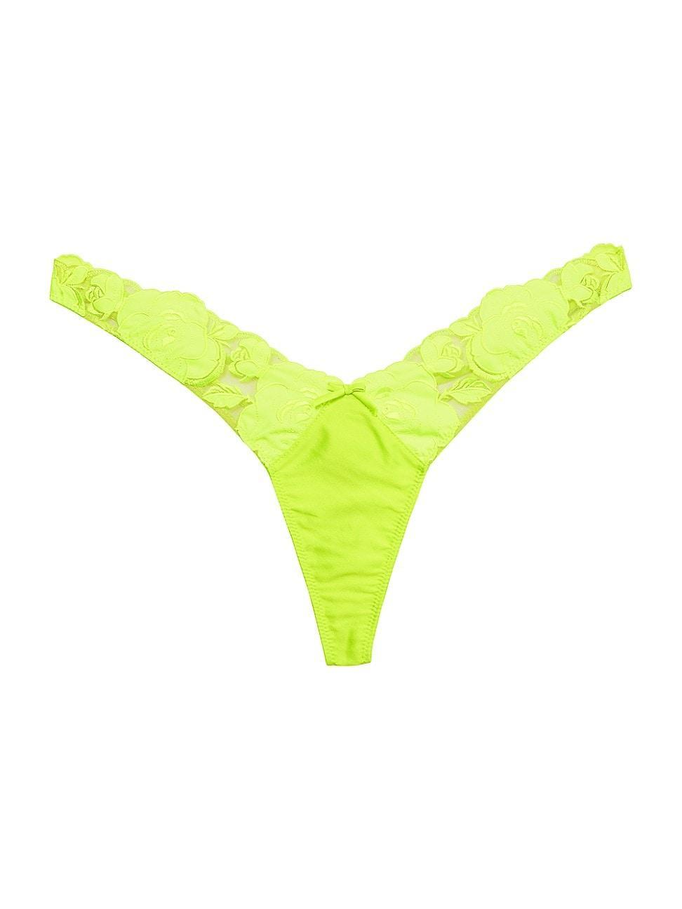 Fleur du Mal Rose Logo Emboridery High Leg Thong Neon Yellow 4 Product Image