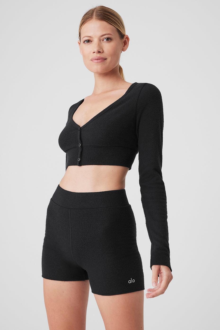 Alolux Cropped Me Time Cardigan - Black Female Product Image