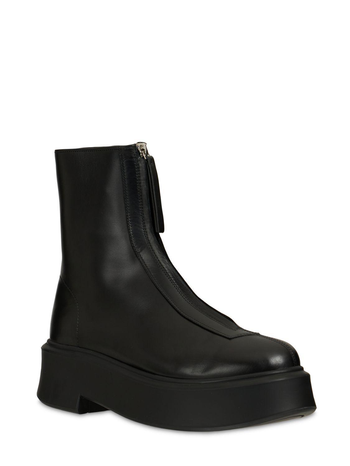 THE ROW Leather Ankle Boots In Black Product Image