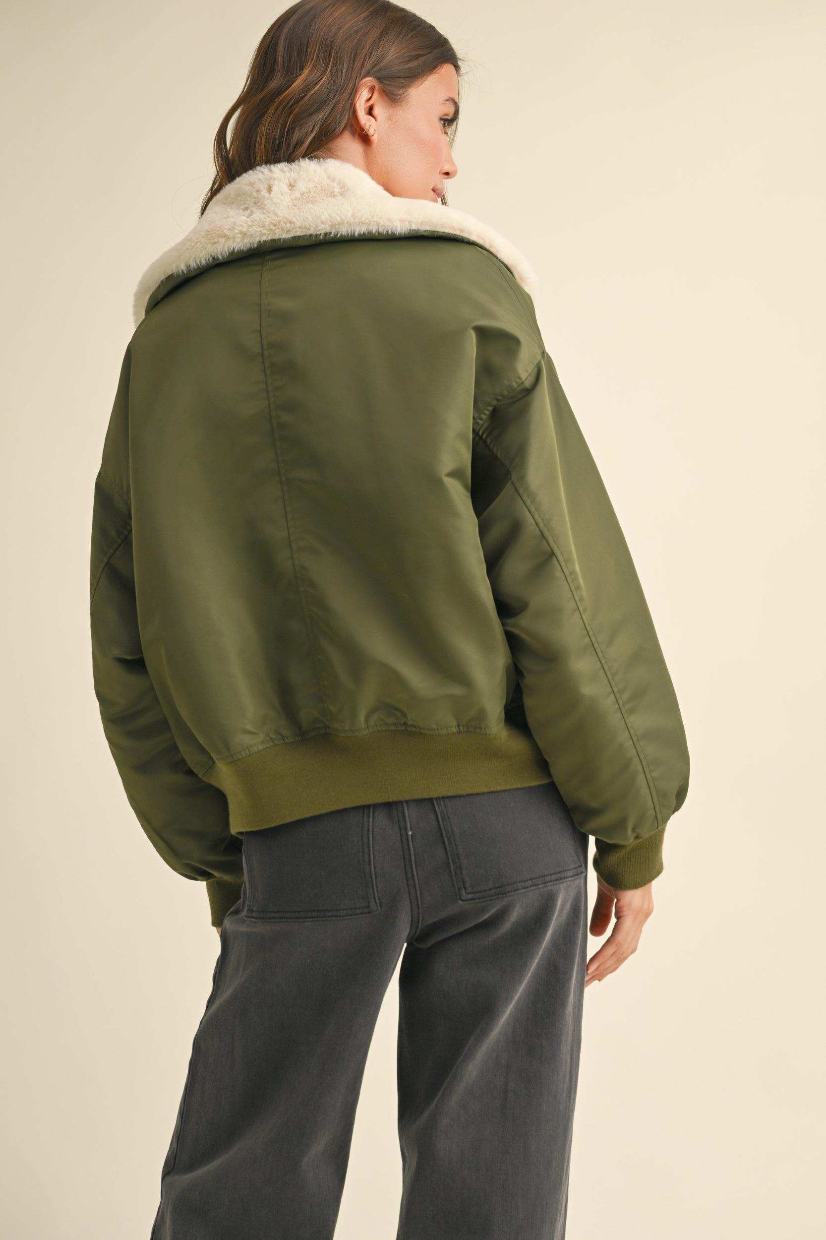 Fur Collared Bomber Jacket Product Image