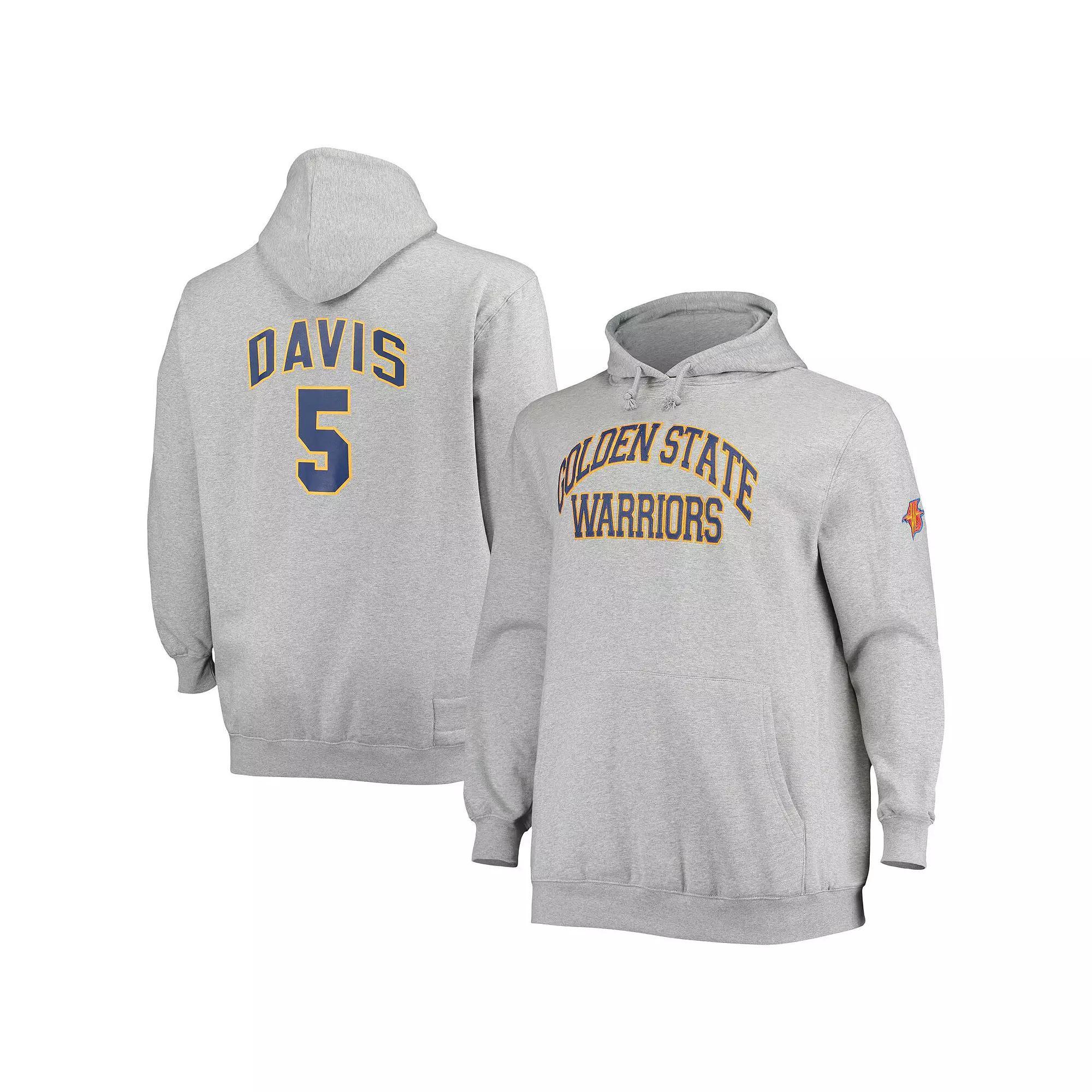 Men's Mitchell & Ness Baron Davis Heathered Gray Golden State Warriors Big & Tall Name & Number Pullover Hoodie, Size: 6XB, Grey Product Image