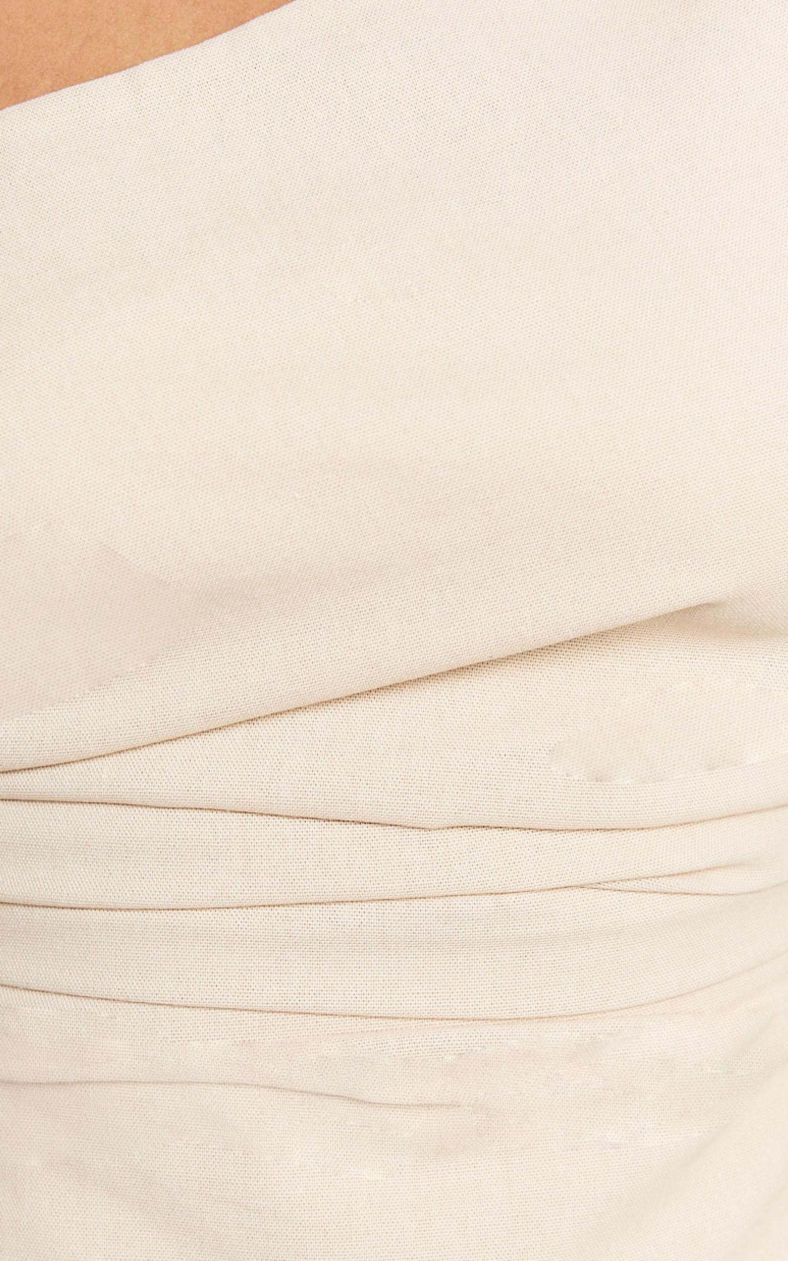 Ivy Top - Linen Off Shoulder Tie Top in Oatmeal Product Image