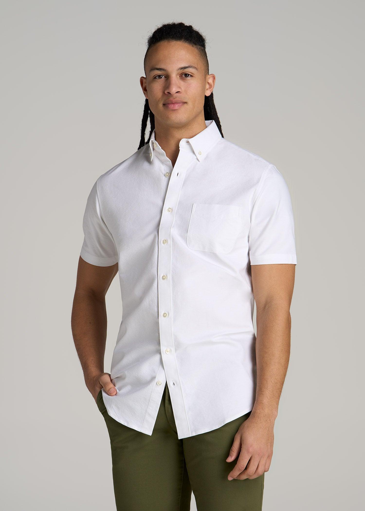 Short Sleeve Oxford Button Shirt For Tall Men in Black Male Product Image
