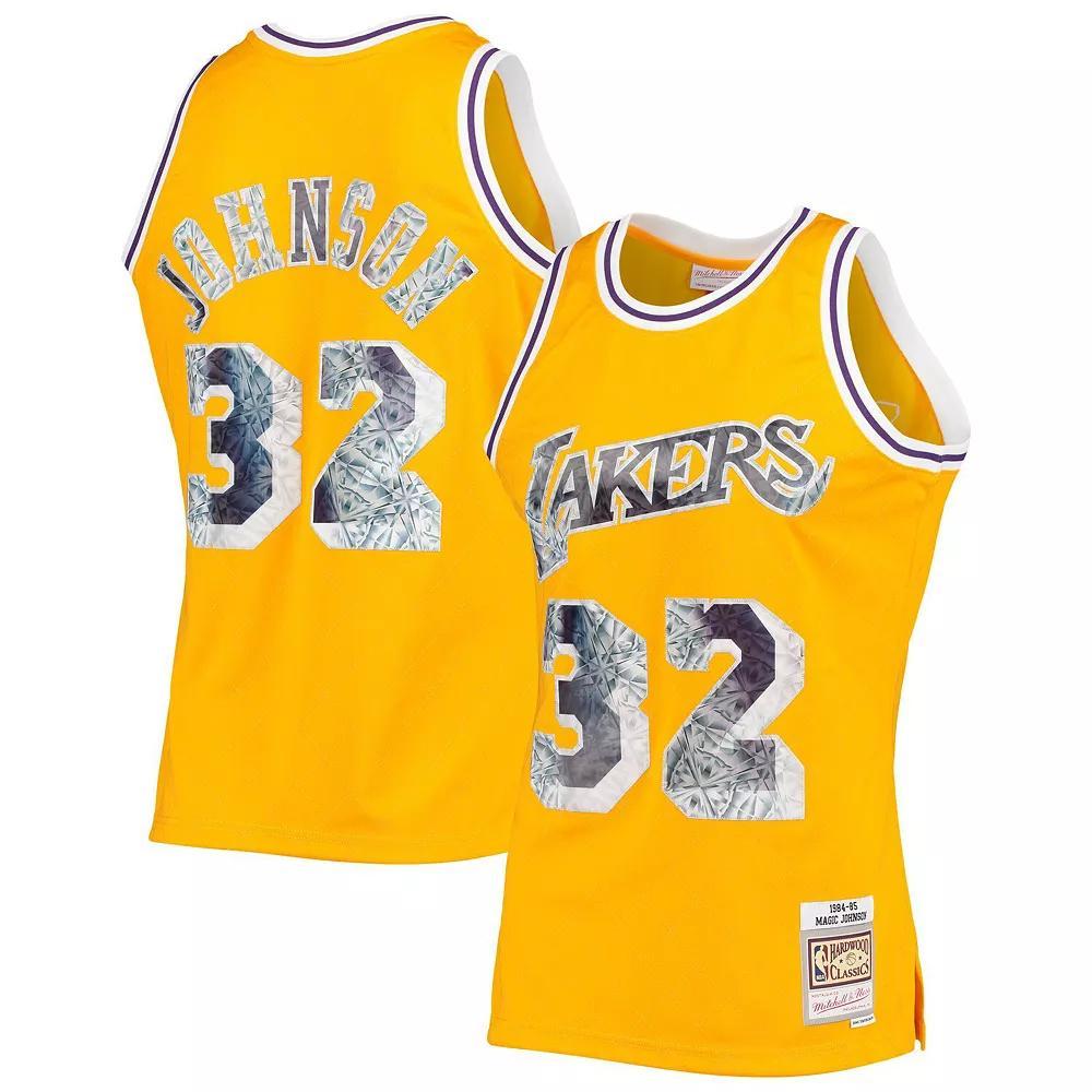 Men's Mitchell & Ness Magic Johnson Gold Los Angeles Lakers 1996-97 Hardwood Classics NBA 75th Anniversary Diamond Swingman Jersey, Size: Small Product Image