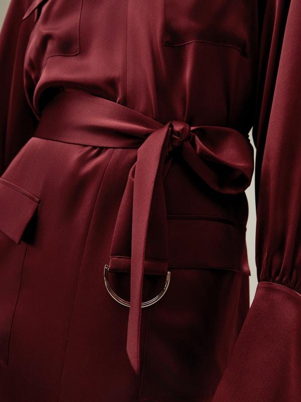 Jam Red Silk Charmeuse Trench Dress Product Image