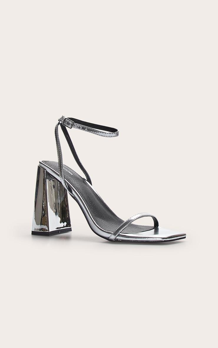 Silver Square Toe High Block Heeled Sandals Product Image