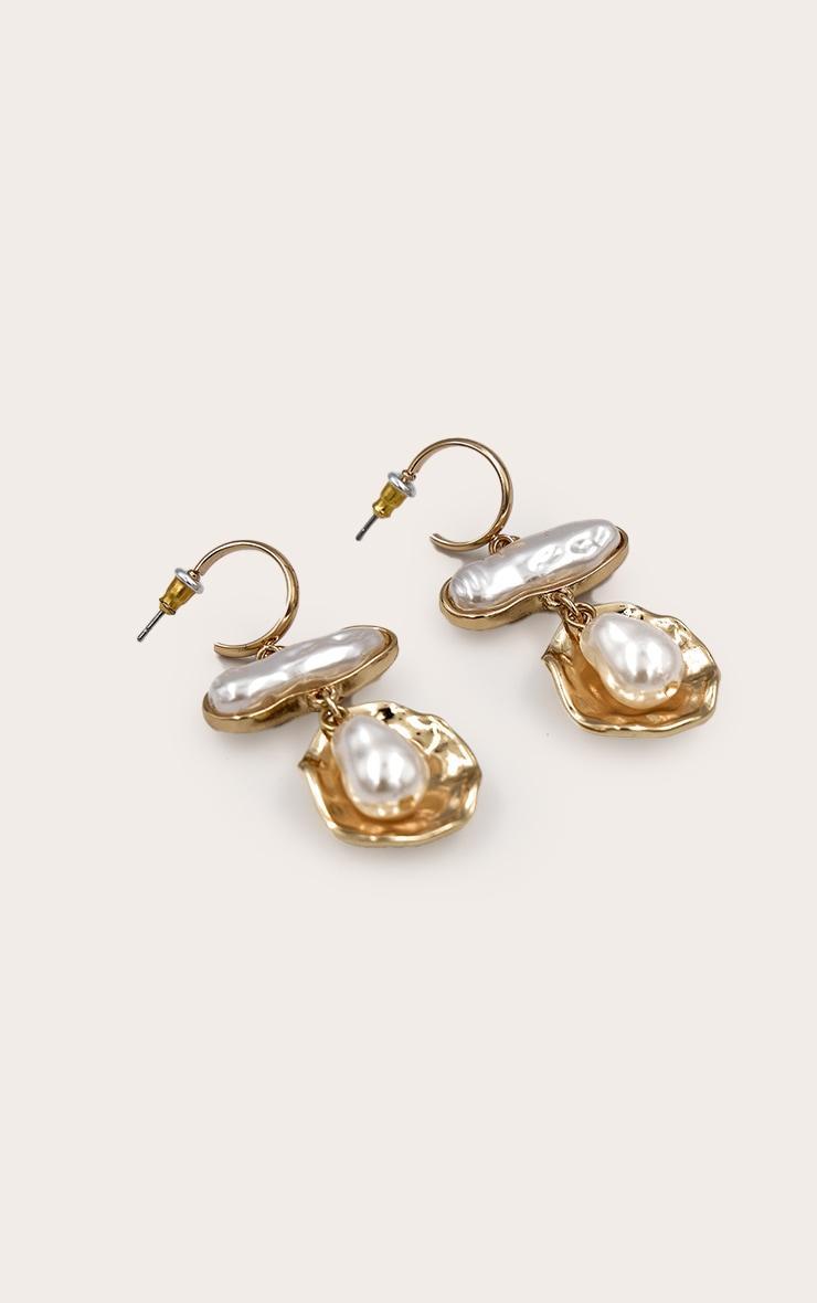 Gold Textured Draped Earring With Pearl Detail Product Image