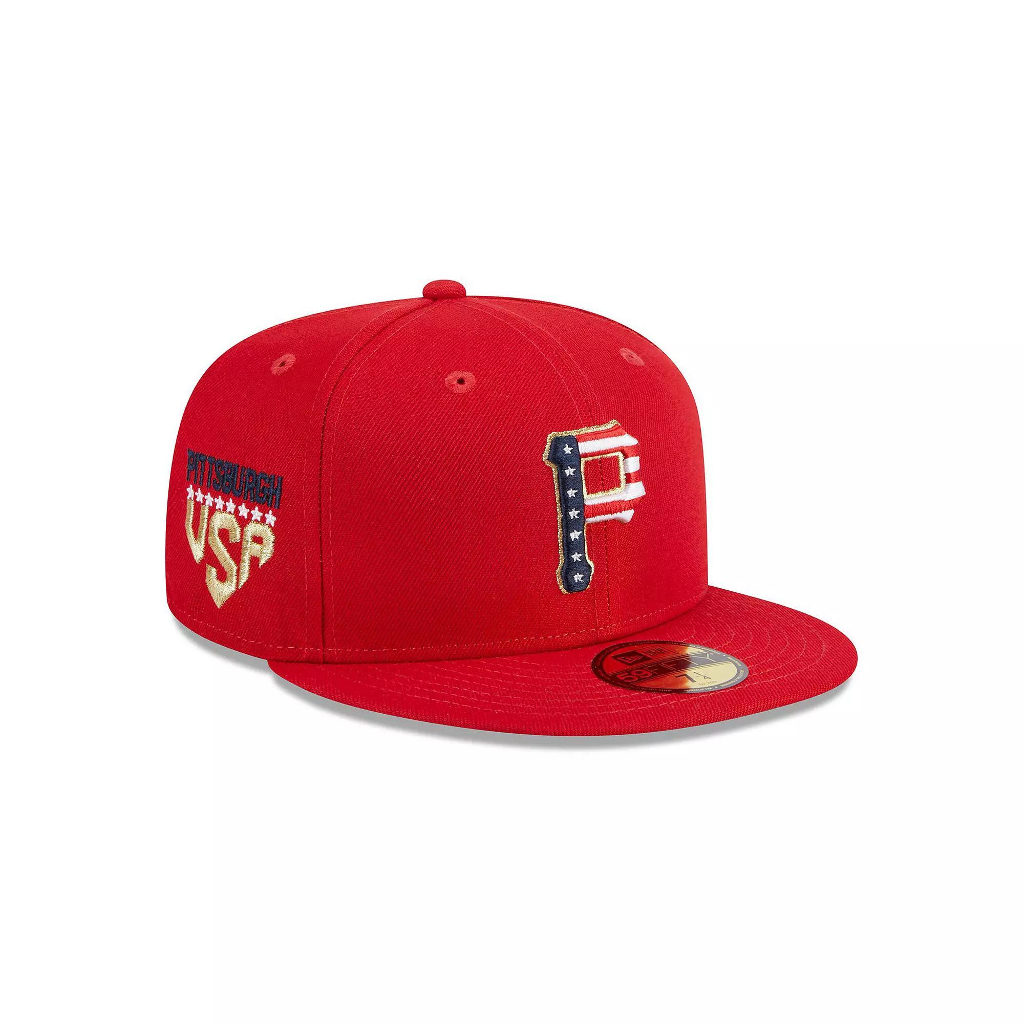 Men's New Era Red Pittsburgh Pirates 2023 Fourth of July 59FIFTY Fitted Hat,  Product Image