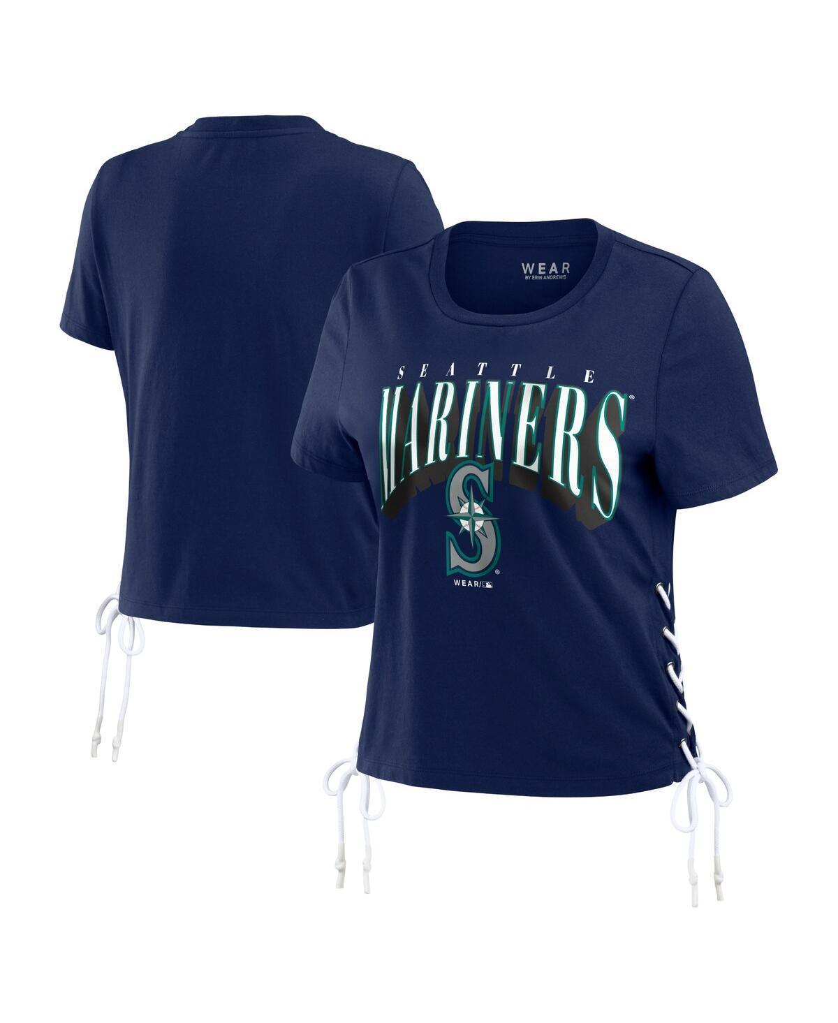 Womens Wear by Erin Andrews Navy Seattle Mariners Side Lace-Up Cropped T-shirt Product Image