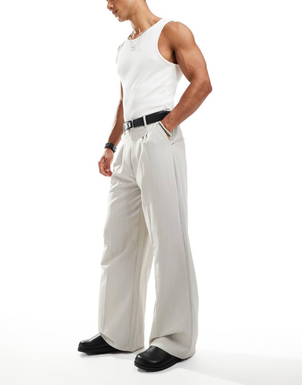 COLLUSION relaxed wide leg tailored pants in stone Product Image