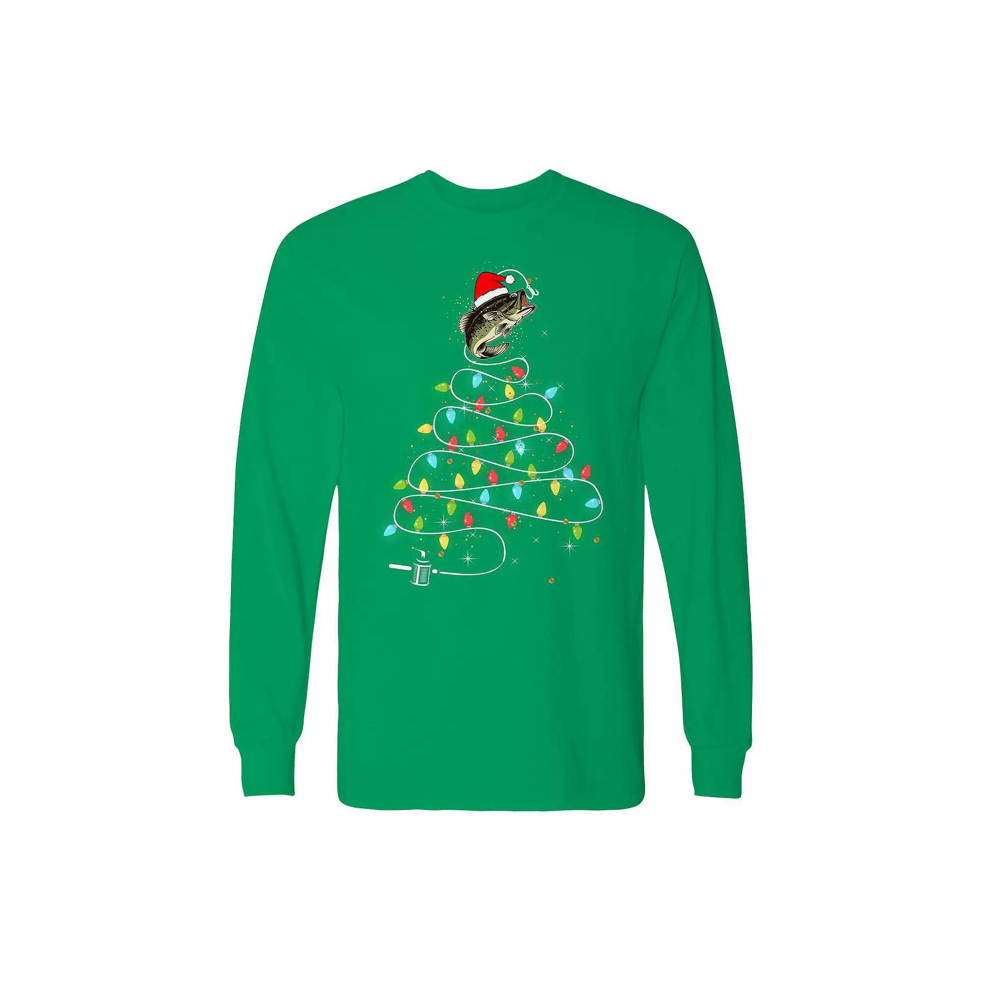 Men's Christmas Fish Lights Long Sleeve Graphic Tee,  Product Image