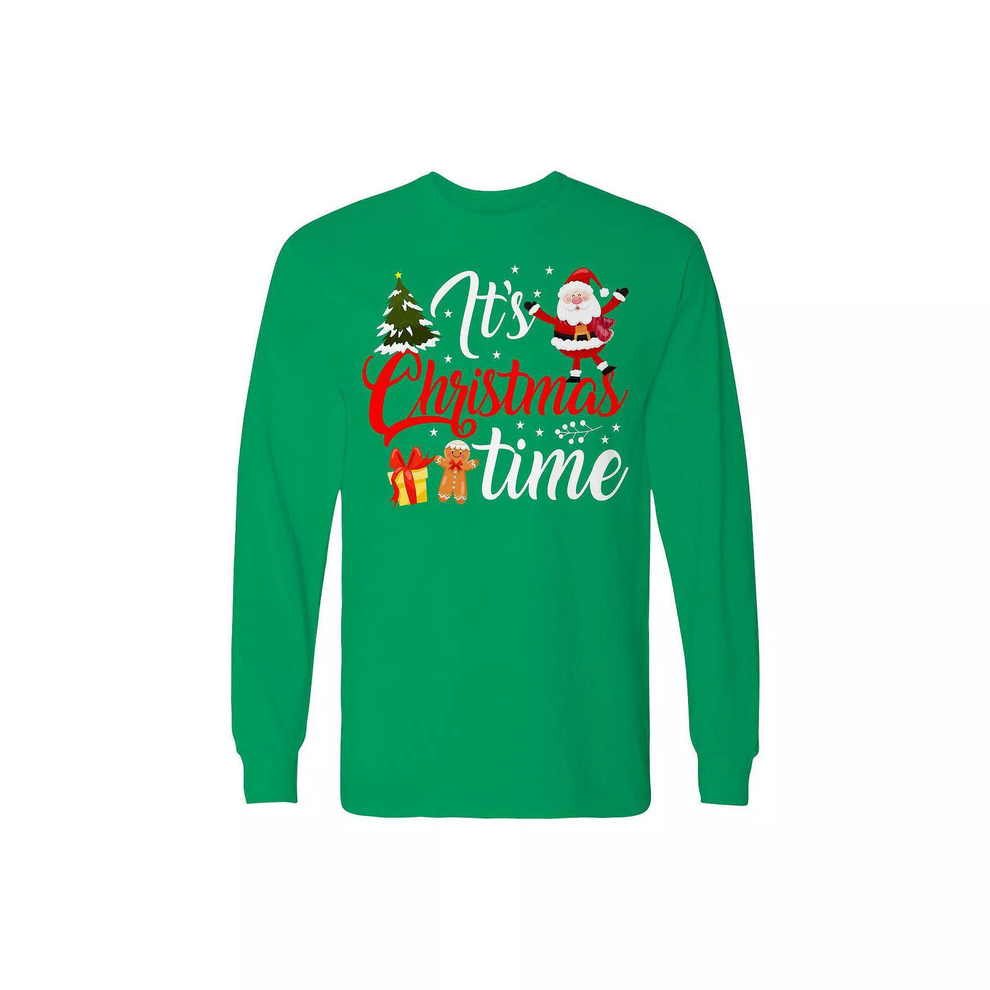 Men's Christmas Santa Tree Time Long Sleeve Graphic Tee,  Product Image