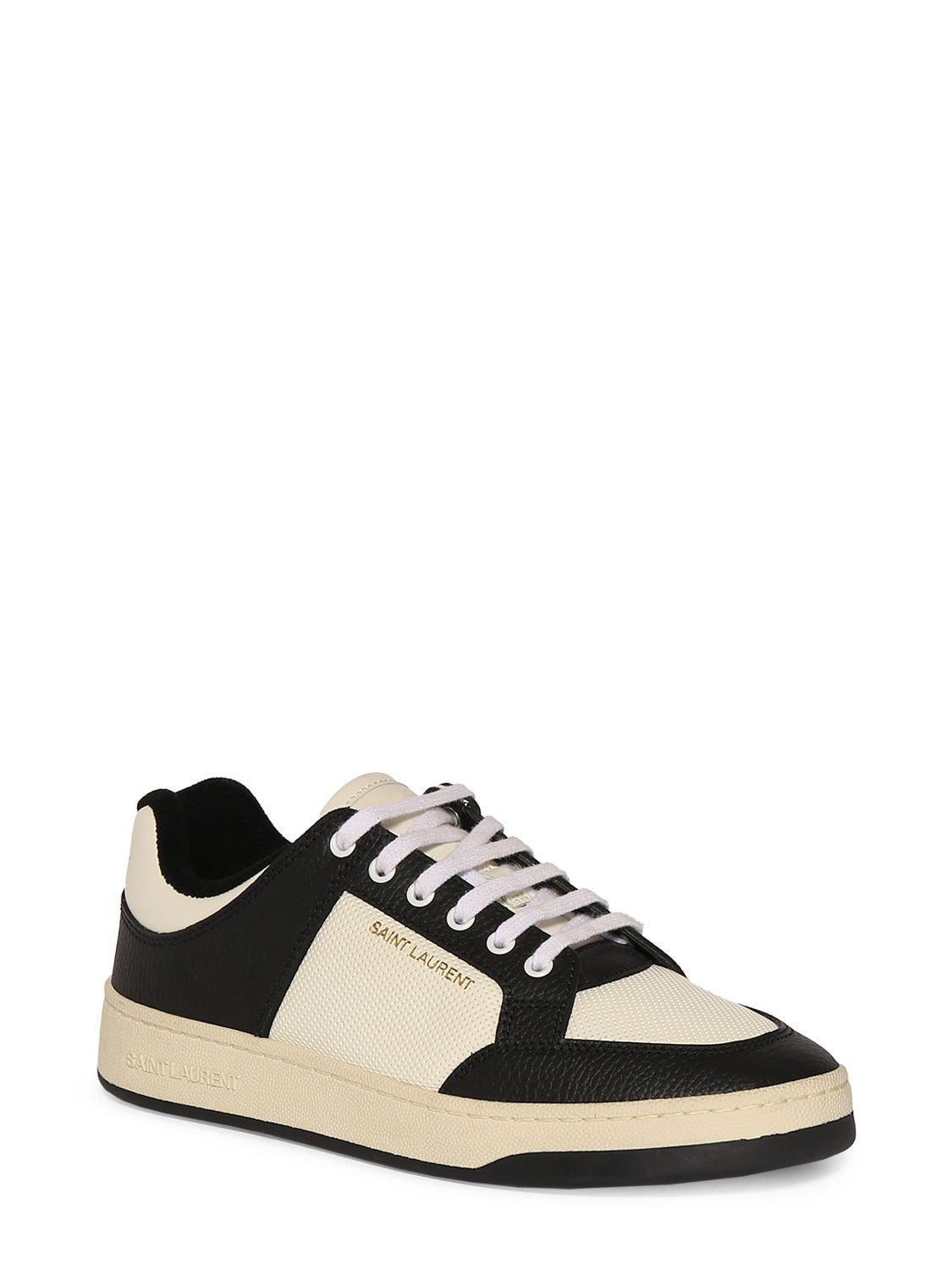 SAINT LAURENT Men's Sl/61 Leather Contrast-trim Sneakers In Brown Product Image