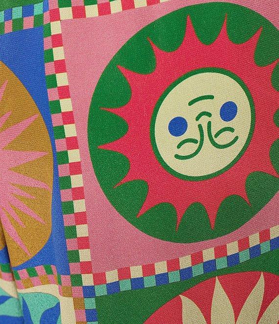 JOHNNY WAS Coordinating Silk Geometric Sun Tile Print Pull-On Wide Leg Crop Pants Product Image