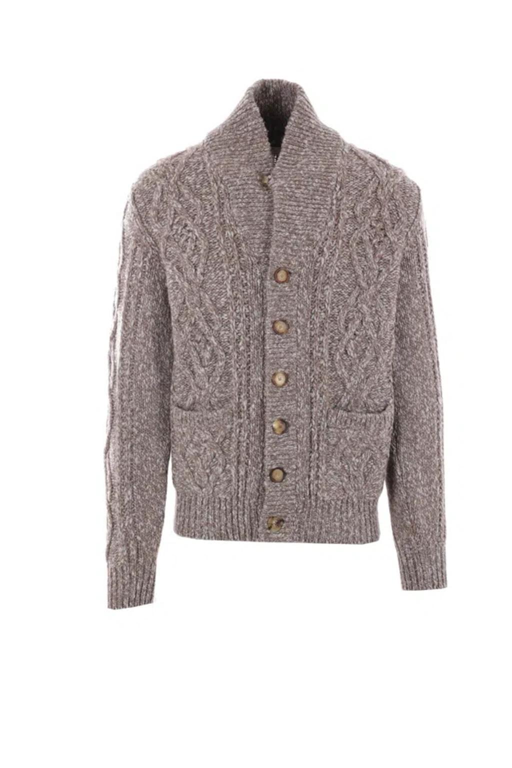 BRUNELLO CUCINELLI Cable-knit Mélange-effect Cardigan In Brown Product Image